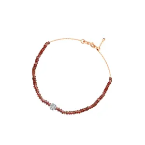 18k Gold Ruby Beaded with Flower Shape Diamond Bracelet