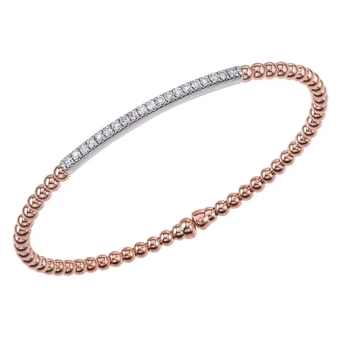 18k Rose Gold Diamond Bar Beaded Flex Cuff Bracelet (I6406)