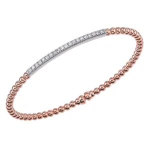 18k Rose Gold Diamond Bar Beaded Flex Cuff Bracelet (I6406)