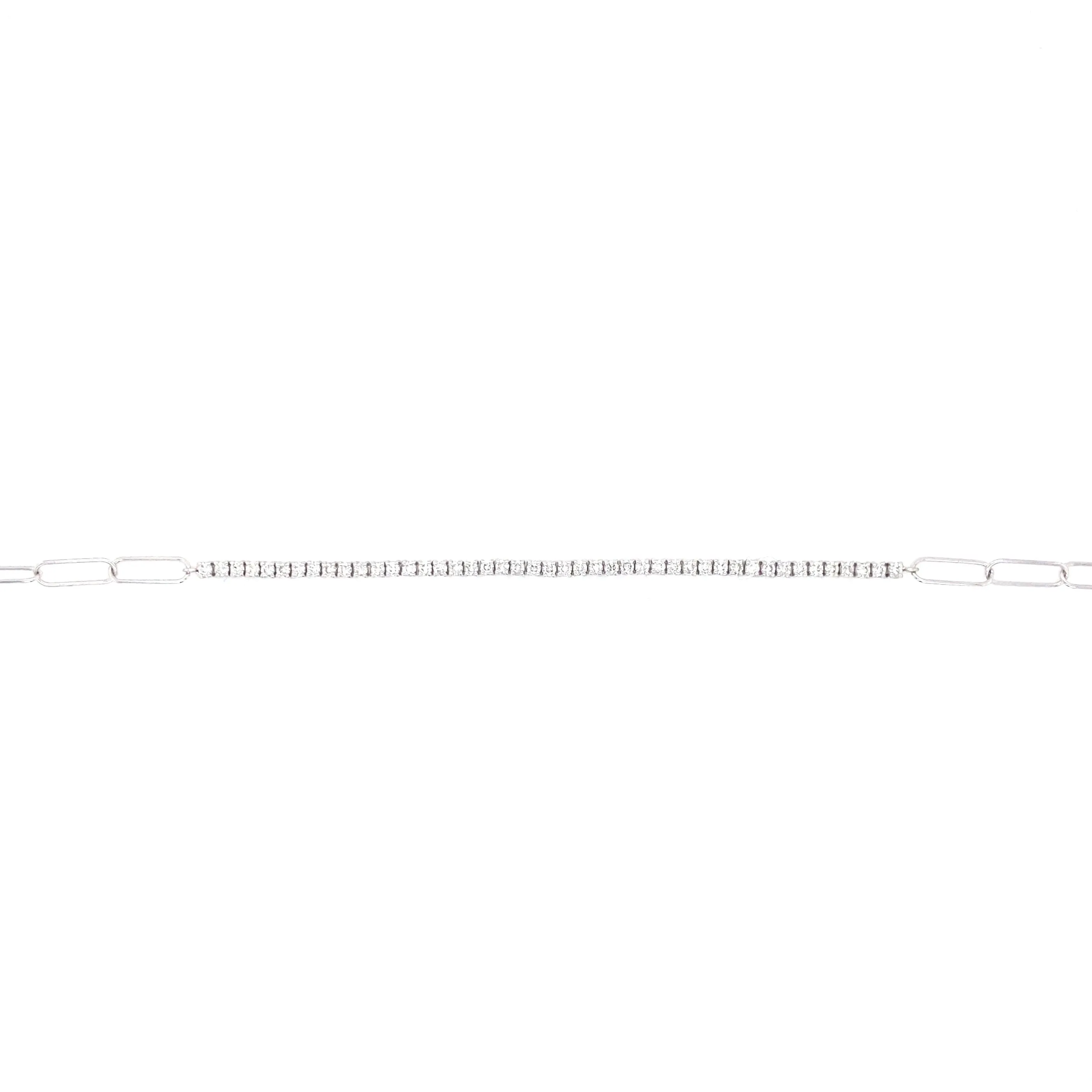 18K White Gold Diamond Tennis Paperclip Bracelet