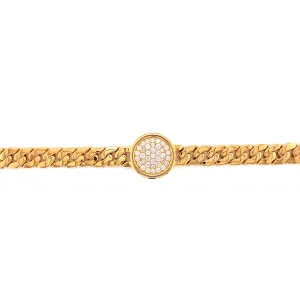 18K Yellow Gold Diamond Pave Circle   Curb Link Bracelet