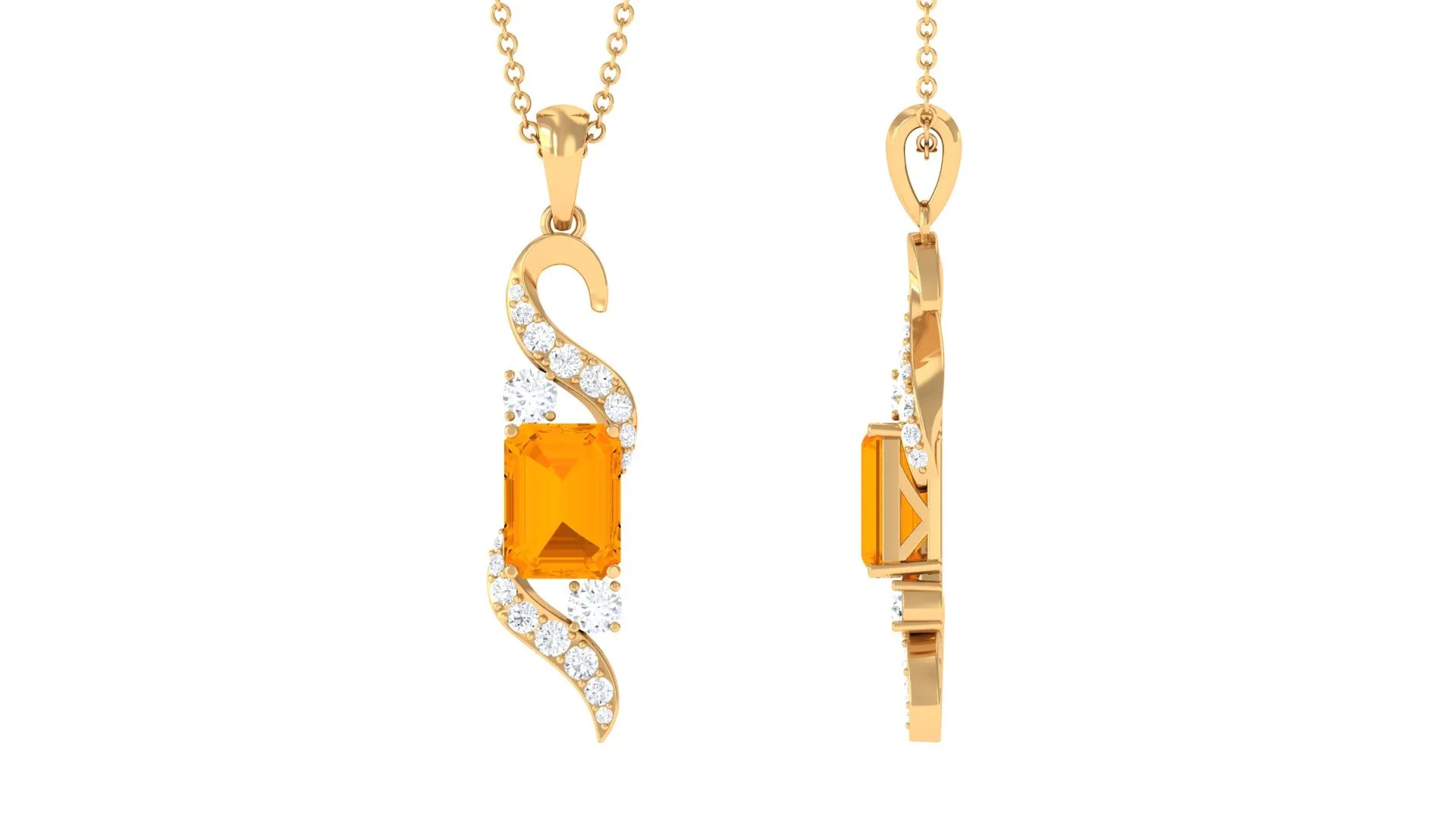 2.25 CT Emerald Cut Fire Opal Designer Drop Pendant with Diamond