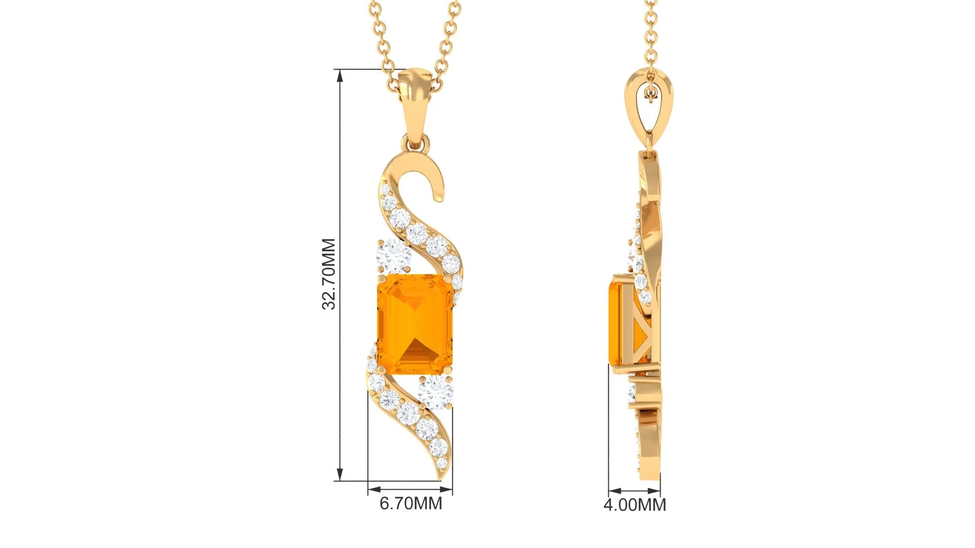 2.25 CT Emerald Cut Fire Opal Designer Drop Pendant with Diamond