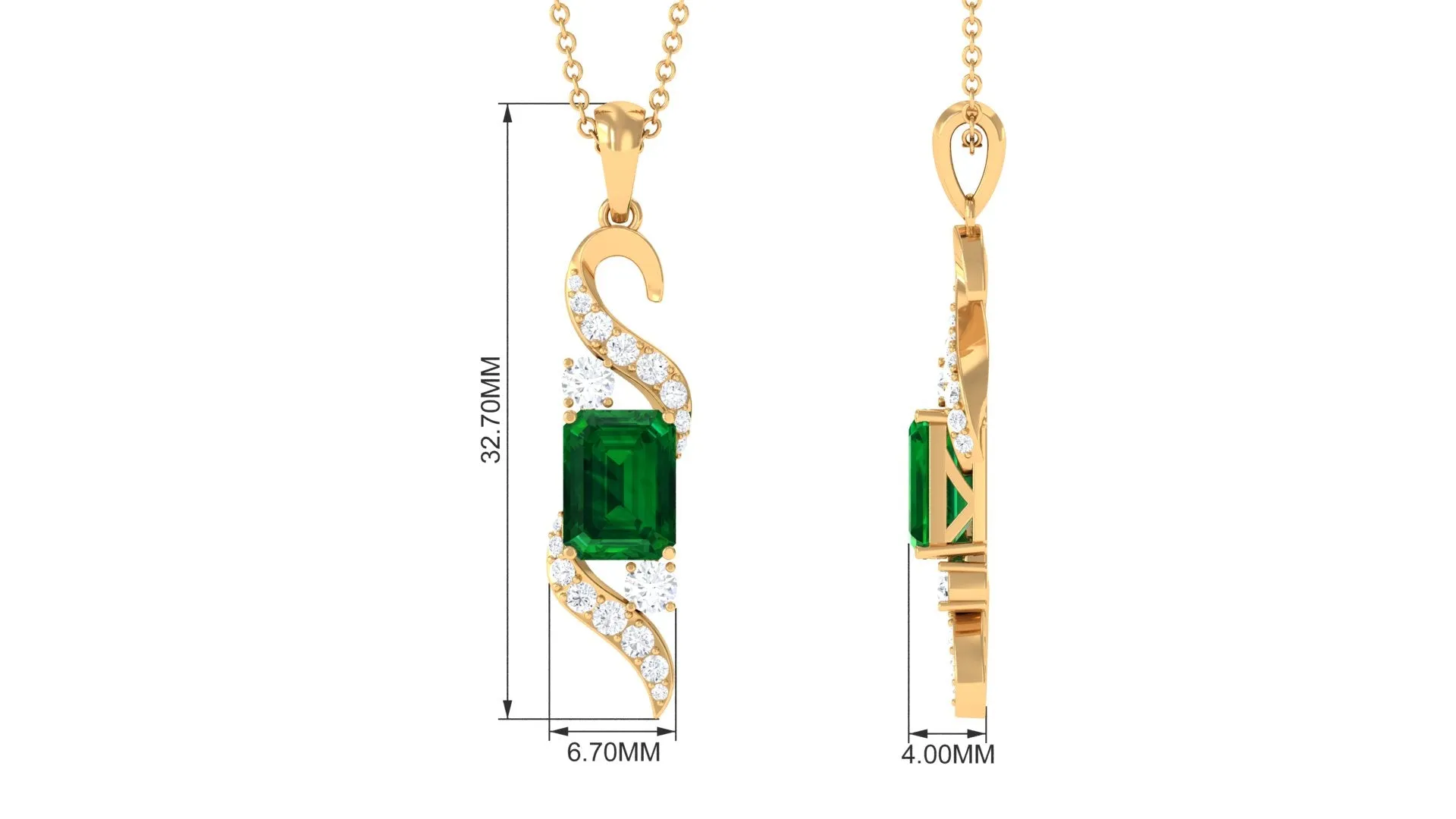 2.25 CT Octagon Cut Created Emerald Designer Drop Pendant with Diamond