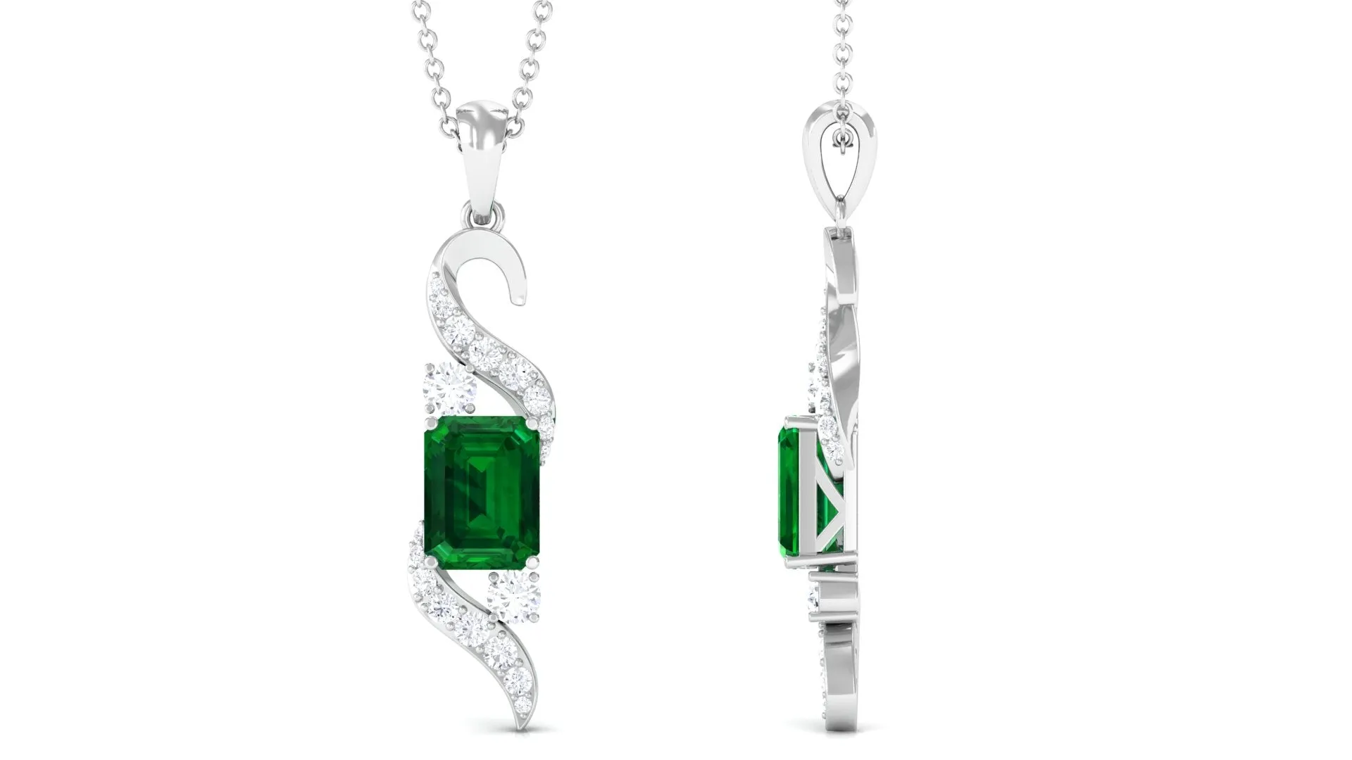 2.25 CT Octagon Cut Created Emerald Designer Drop Pendant with Diamond