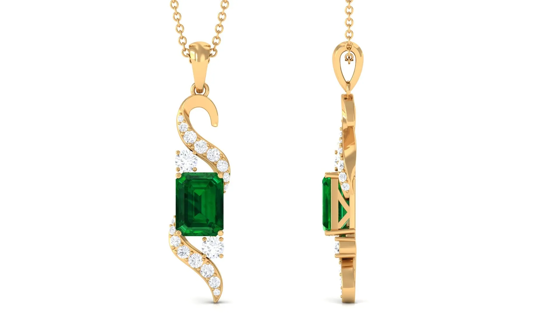 2.25 CT Octagon Cut Created Emerald Designer Drop Pendant with Diamond