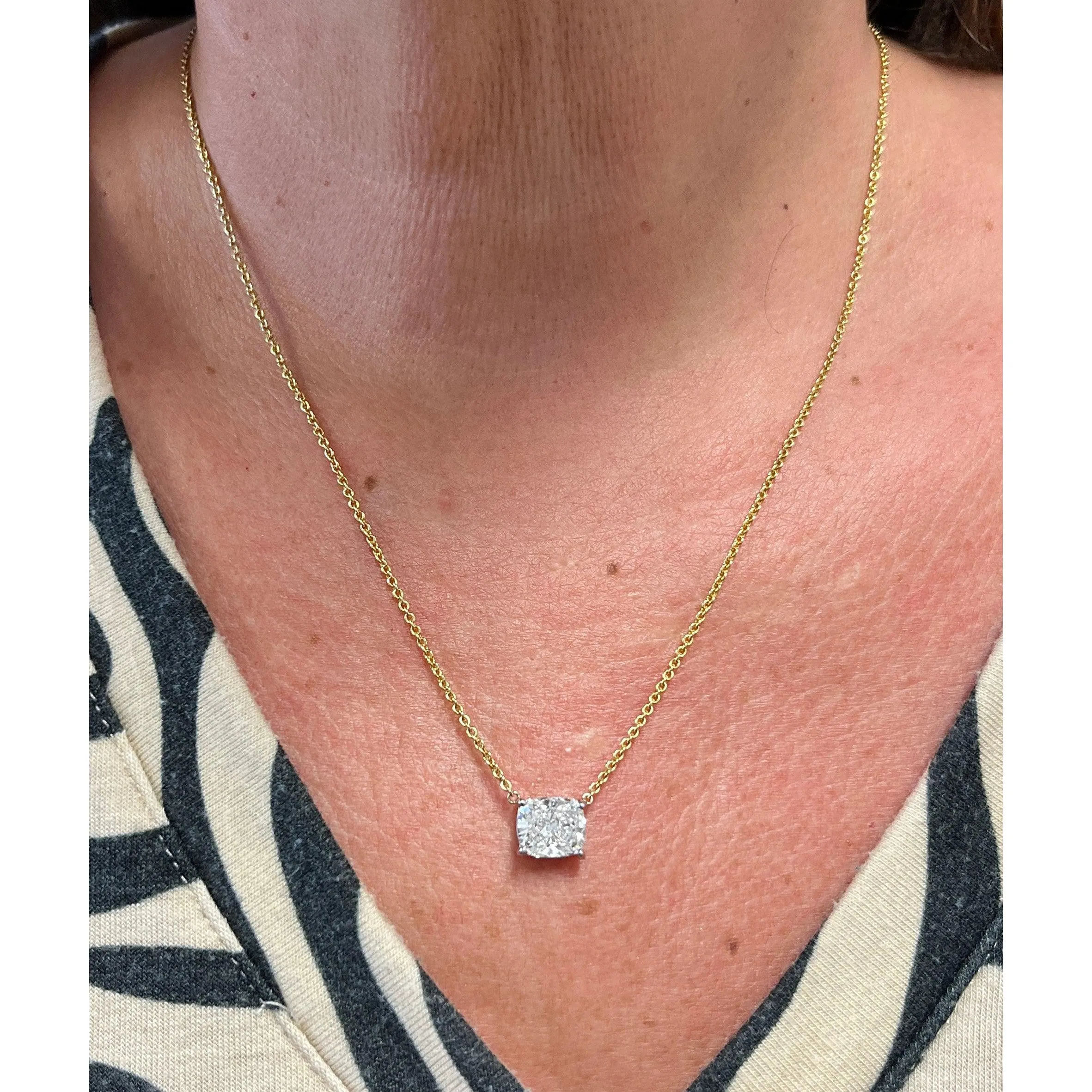 2.5 Carat Cushion Cut Lab Grown Diamond Floating Connected Necklace in 18K Gold