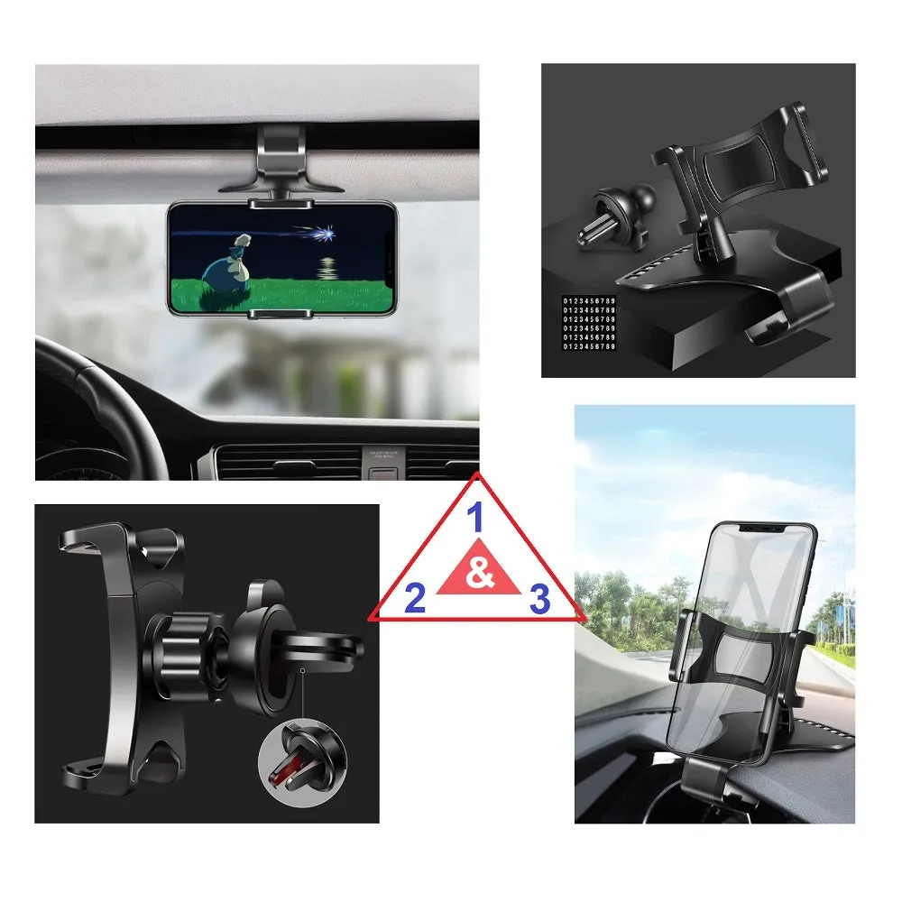 3 in 1 Car GPS Smartphone Holder: Dashboard / Visor Clamp   AC Grid Clip for ZTE Z740 Radiant (2013) - Black