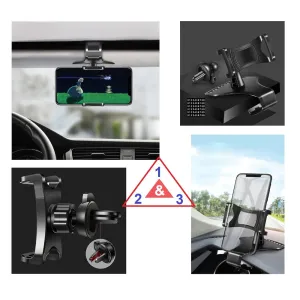 3 in 1 Car GPS Smartphone Holder: Dashboard / Visor Clamp   AC Grid Clip for ZTE Z740 Radiant (2013) - Black