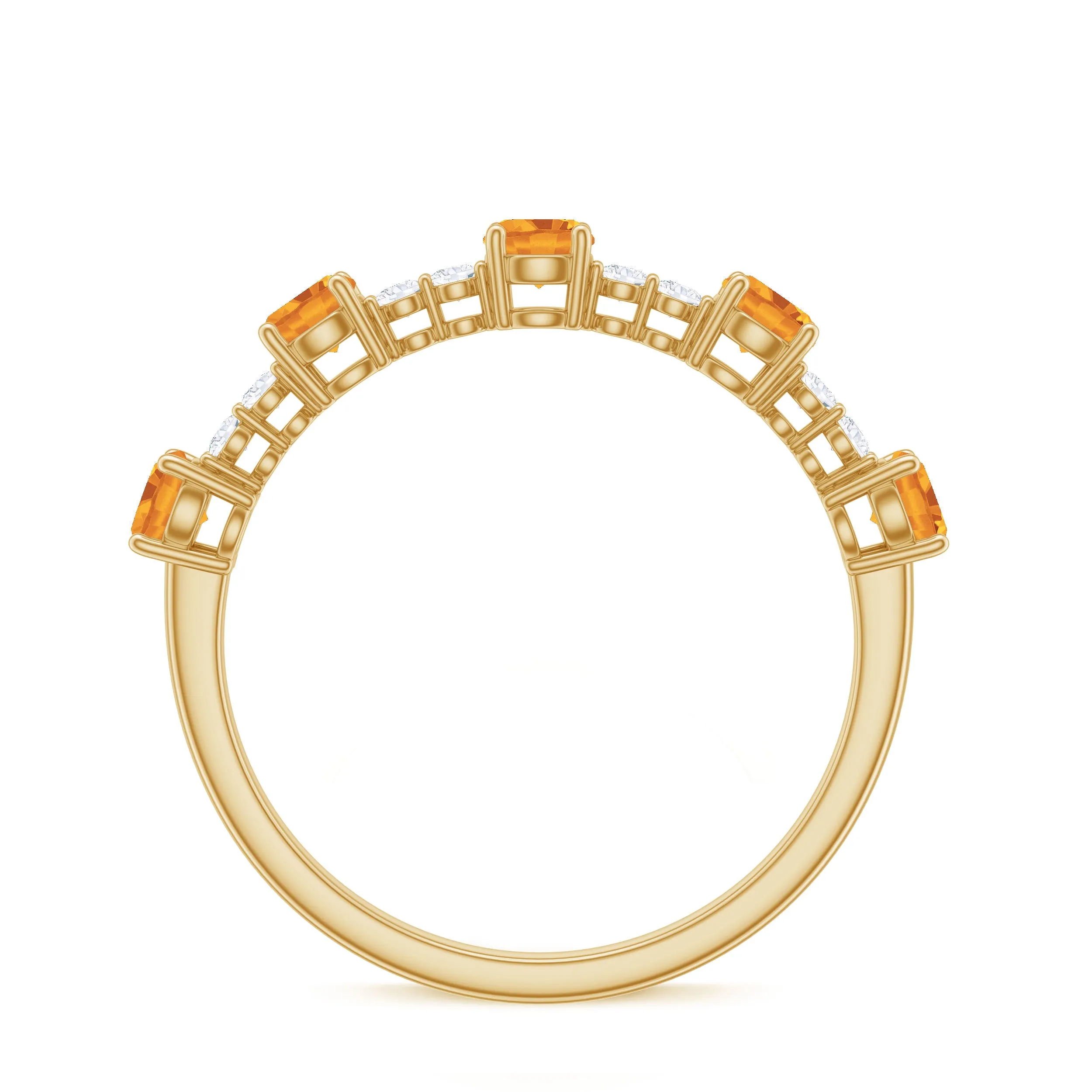 3/4 CT Citrine and Diamond Minimal Stackable Gold Ring