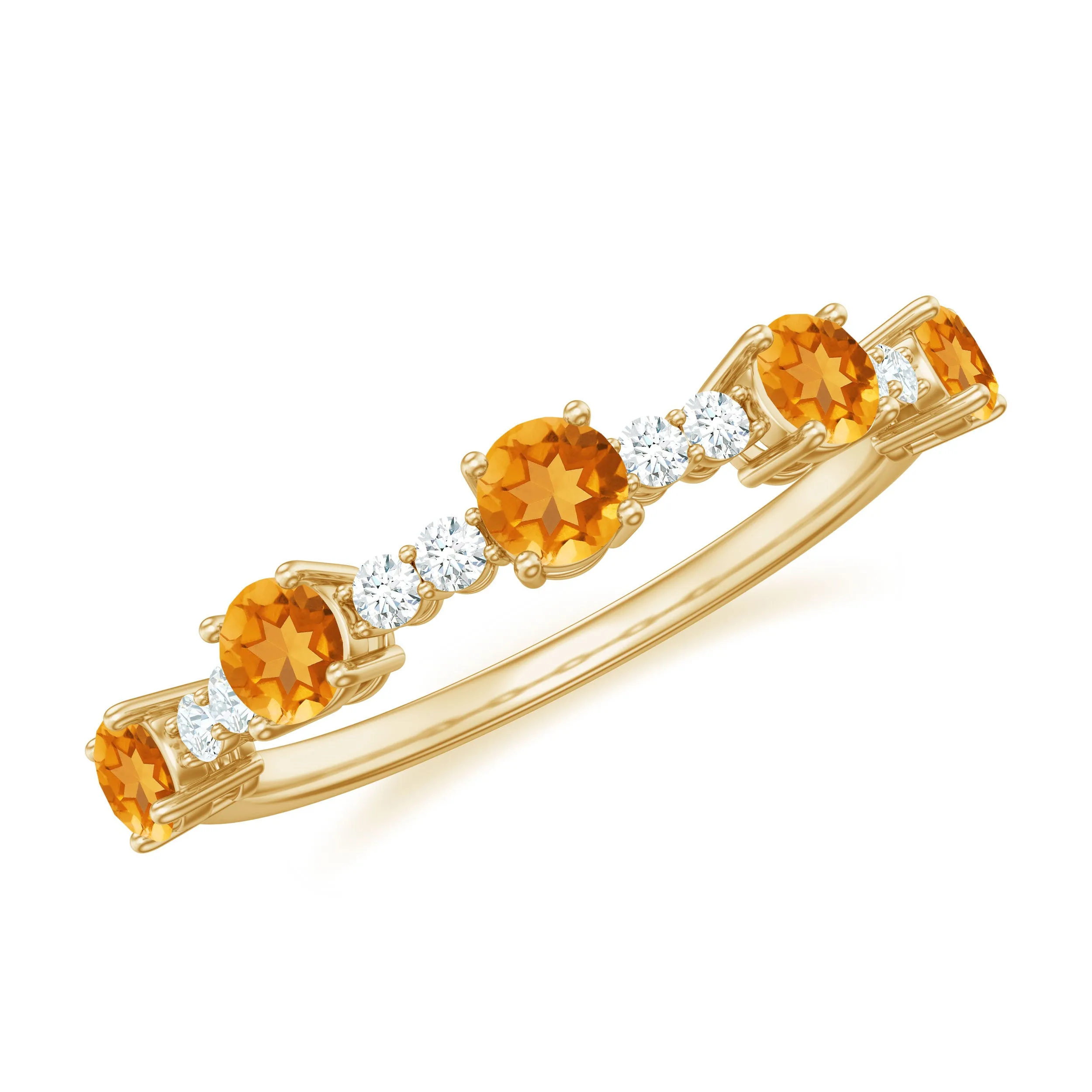 3/4 CT Citrine and Diamond Minimal Stackable Gold Ring