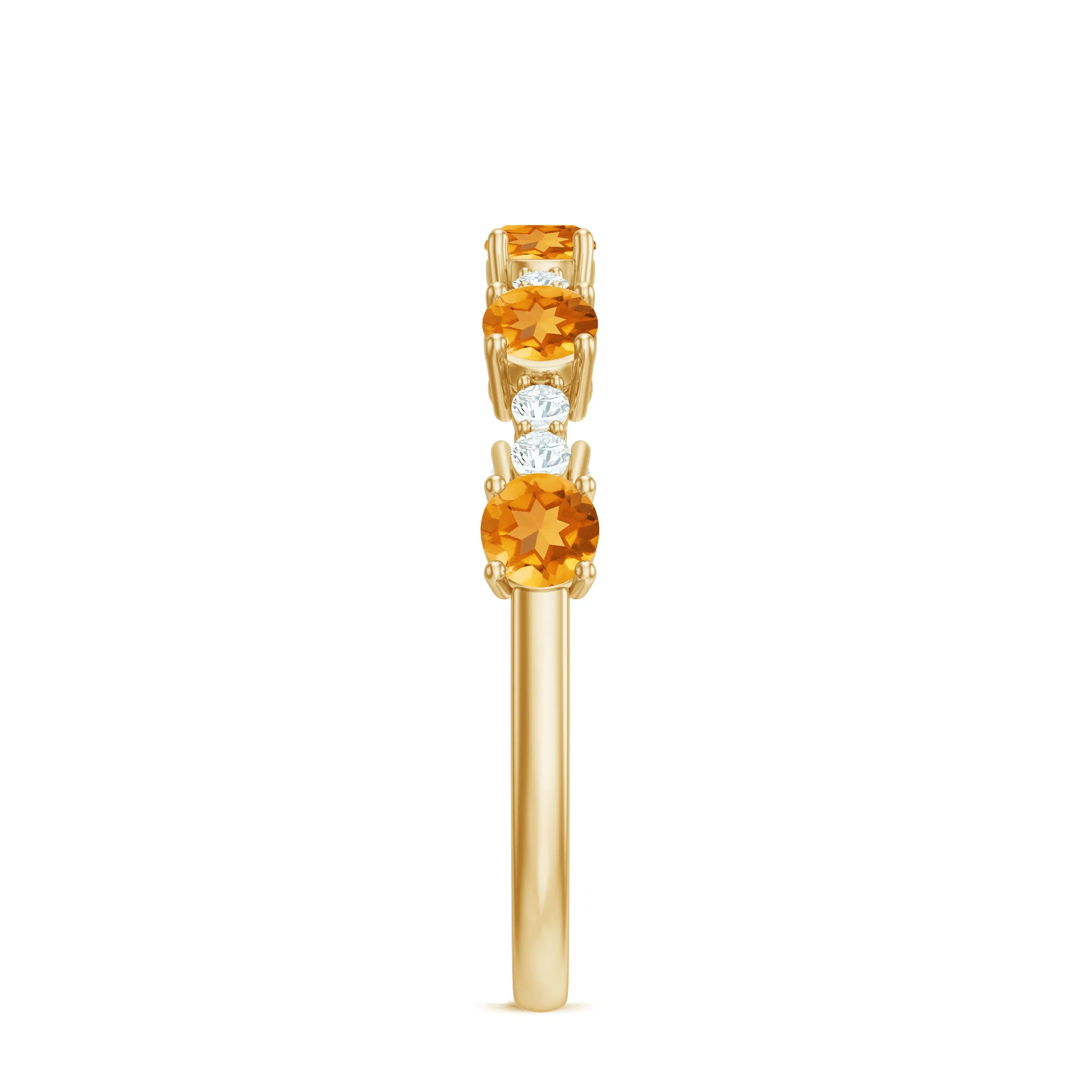 3/4 CT Citrine and Diamond Minimal Stackable Gold Ring