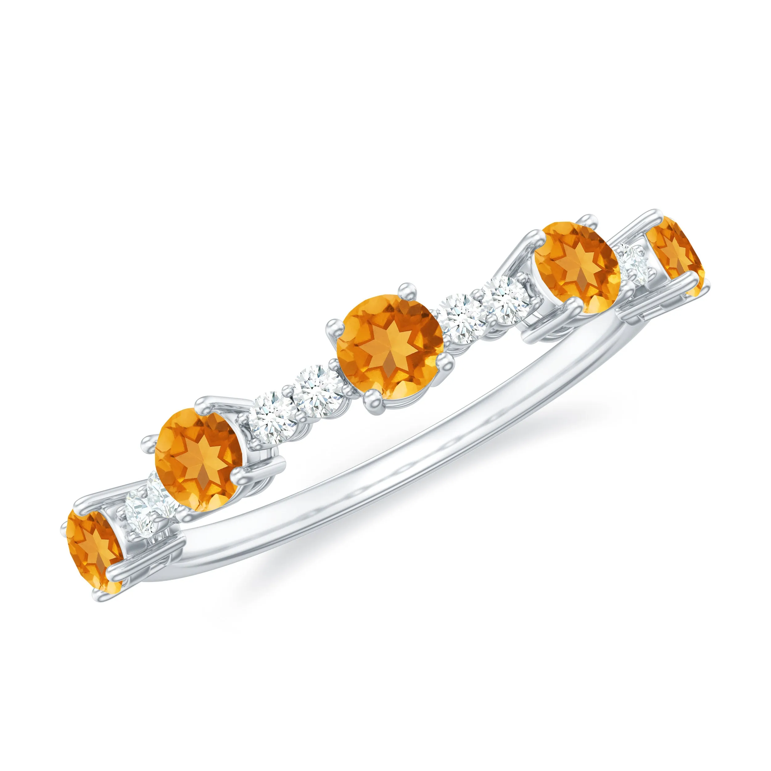 3/4 CT Citrine and Diamond Minimal Stackable Gold Ring