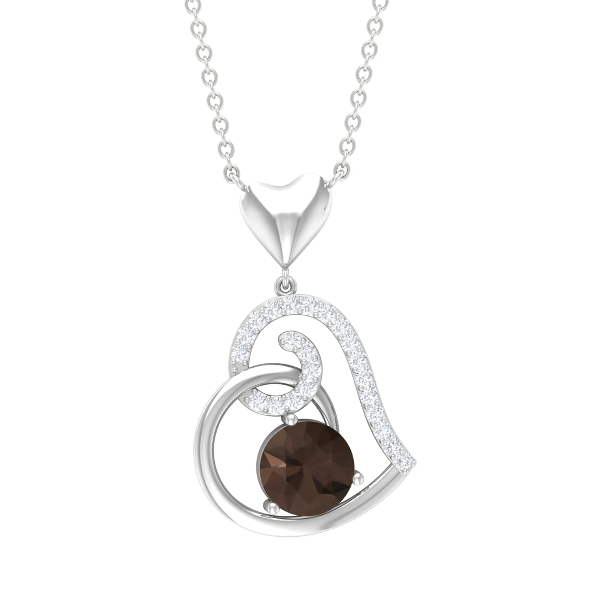 3/4 CT Smoky Quartz and Diamond Heart Drop Pendant