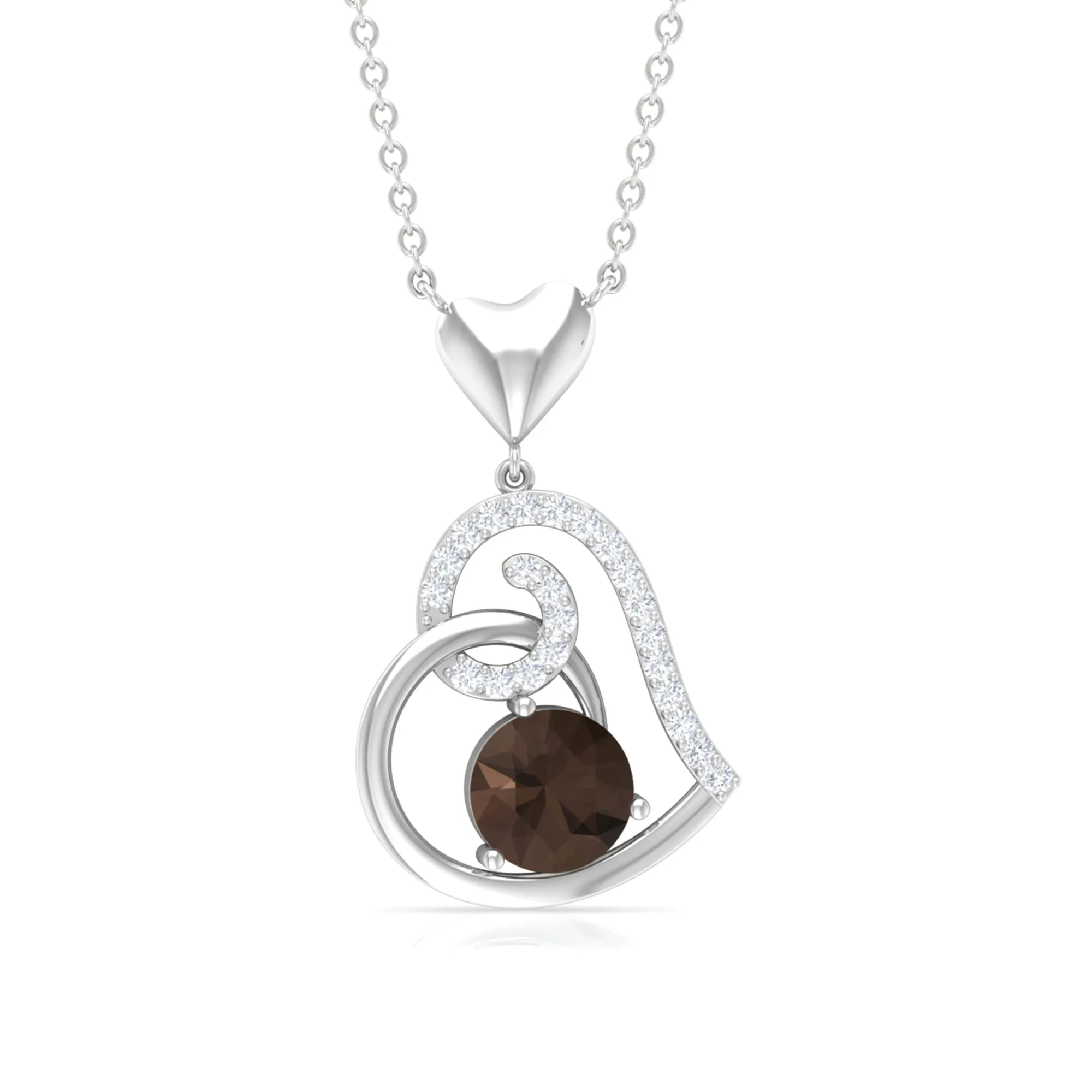 3/4 CT Smoky Quartz and Diamond Heart Drop Pendant
