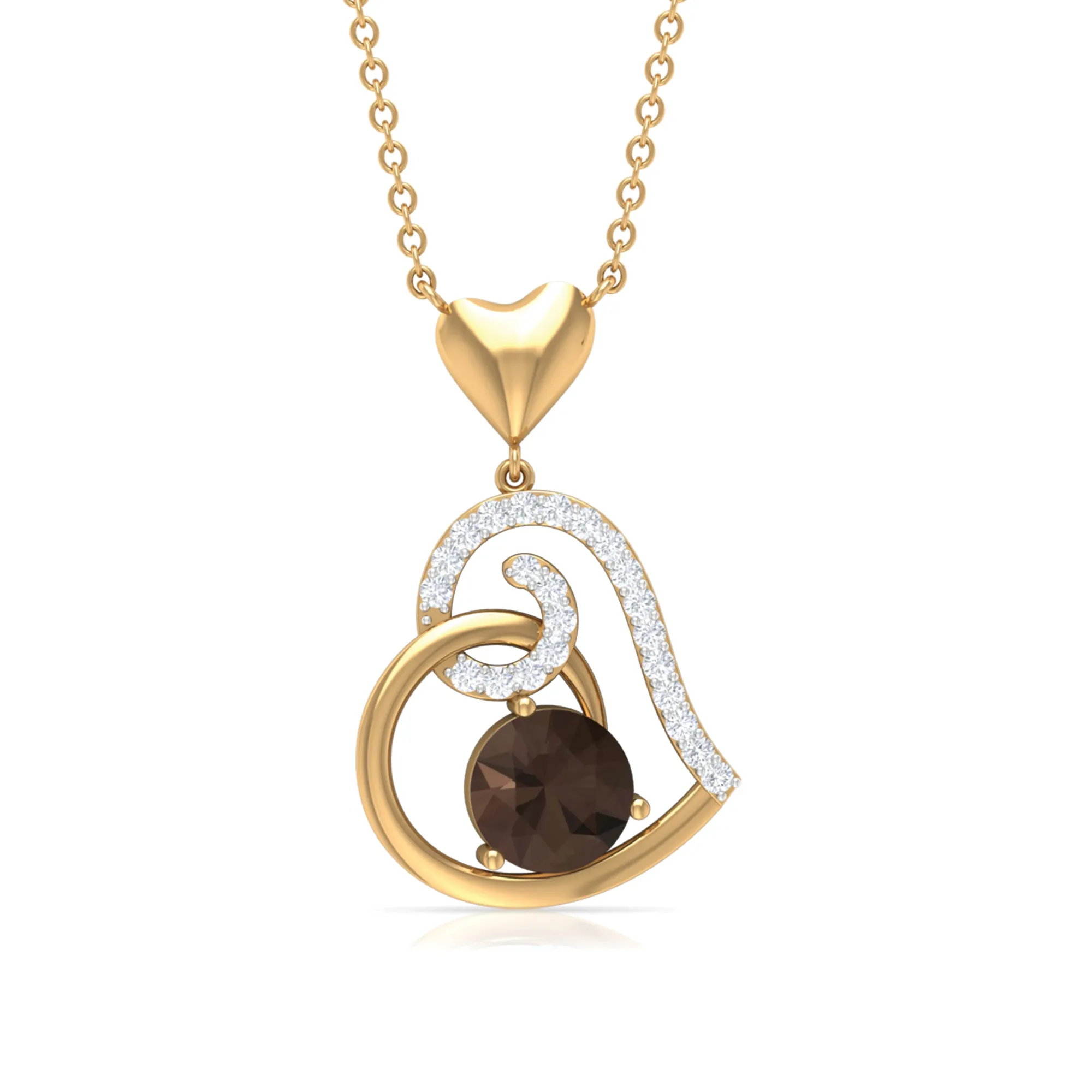 3/4 CT Smoky Quartz and Diamond Heart Drop Pendant