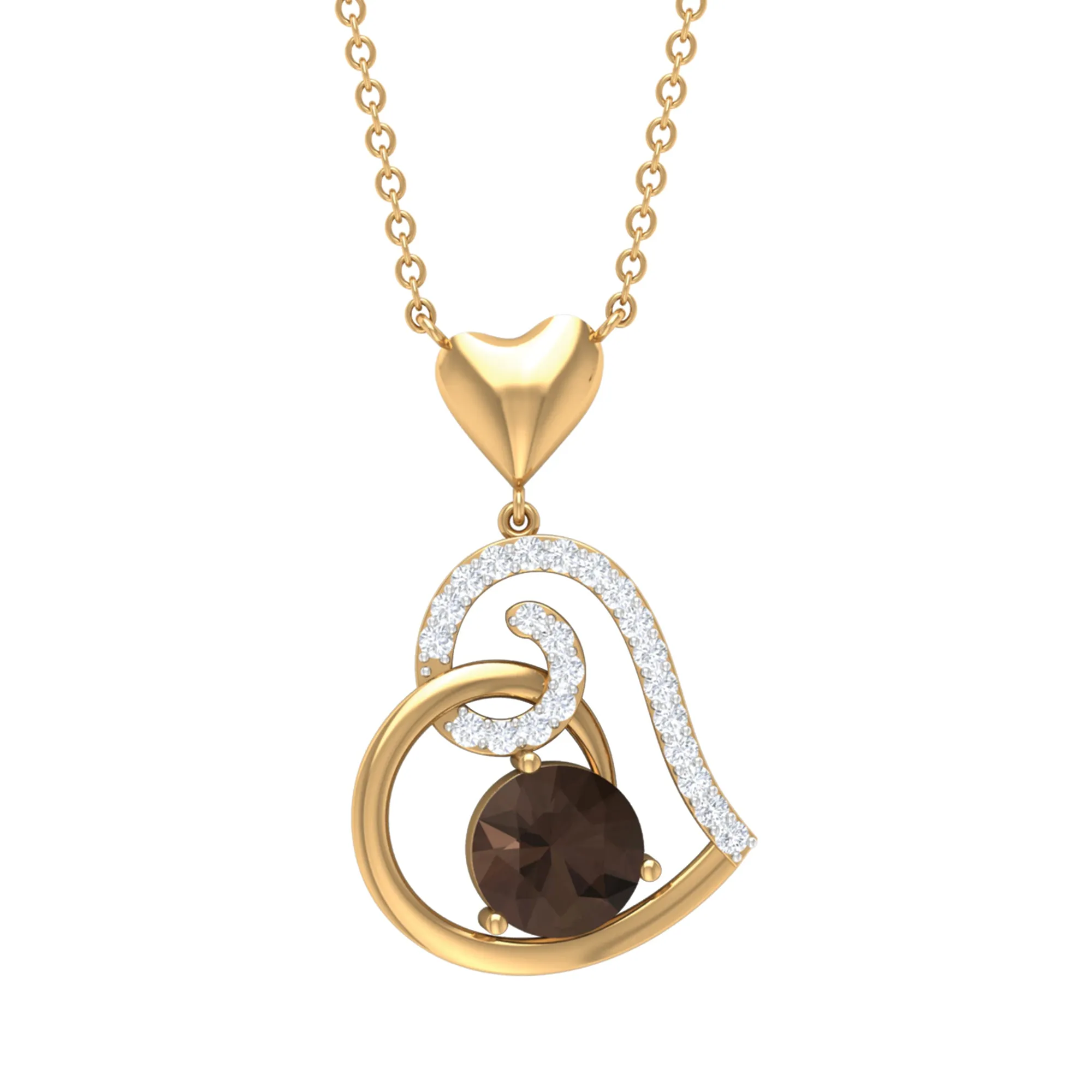 3/4 CT Smoky Quartz and Diamond Heart Drop Pendant