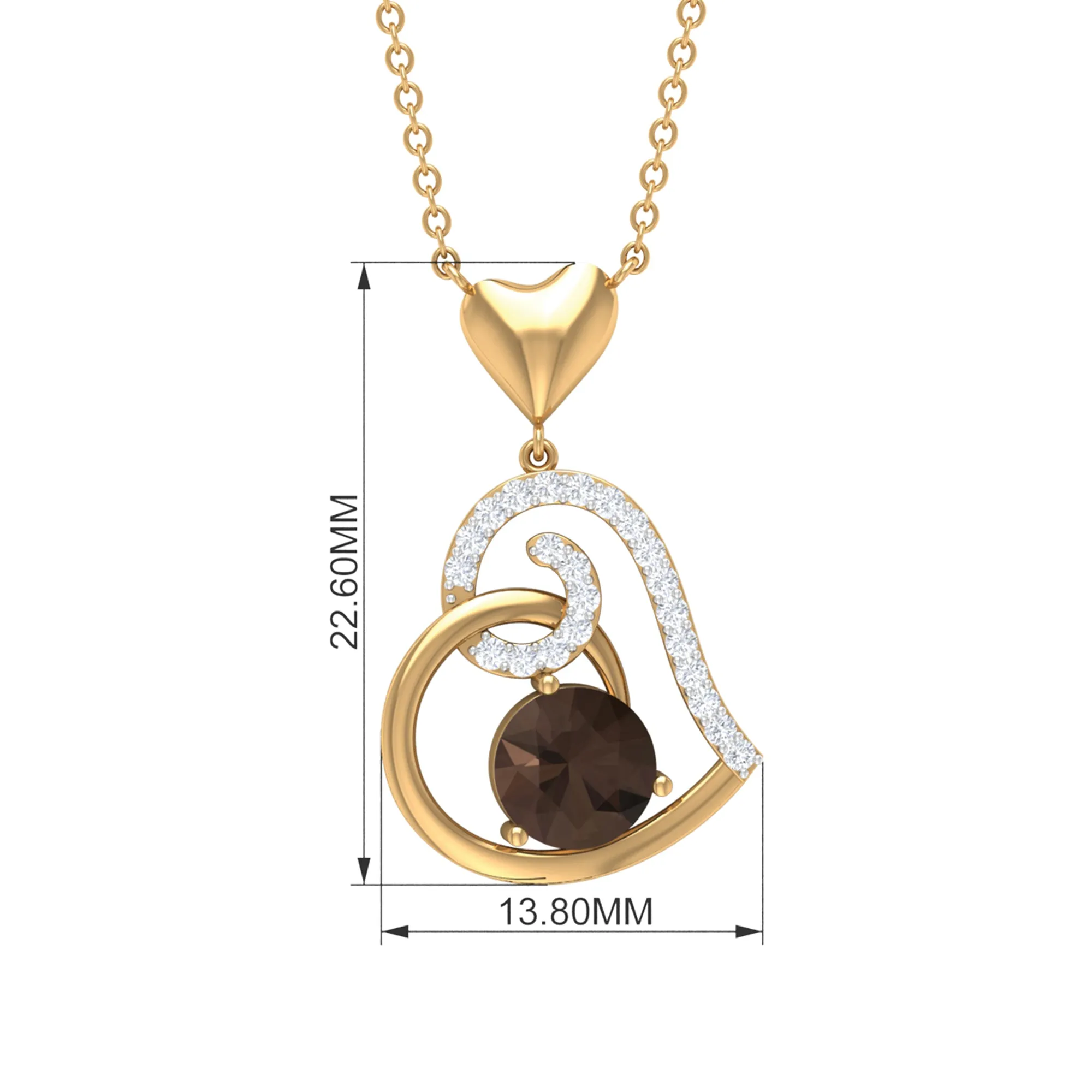 3/4 CT Smoky Quartz and Diamond Heart Drop Pendant