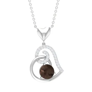 3/4 CT Smoky Quartz and Diamond Heart Drop Pendant