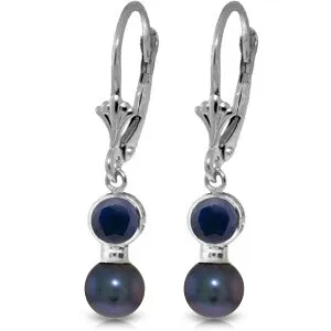 5.2 Carat 14K Solid White Gold Leverback Earrings Black Pearl Sapphire