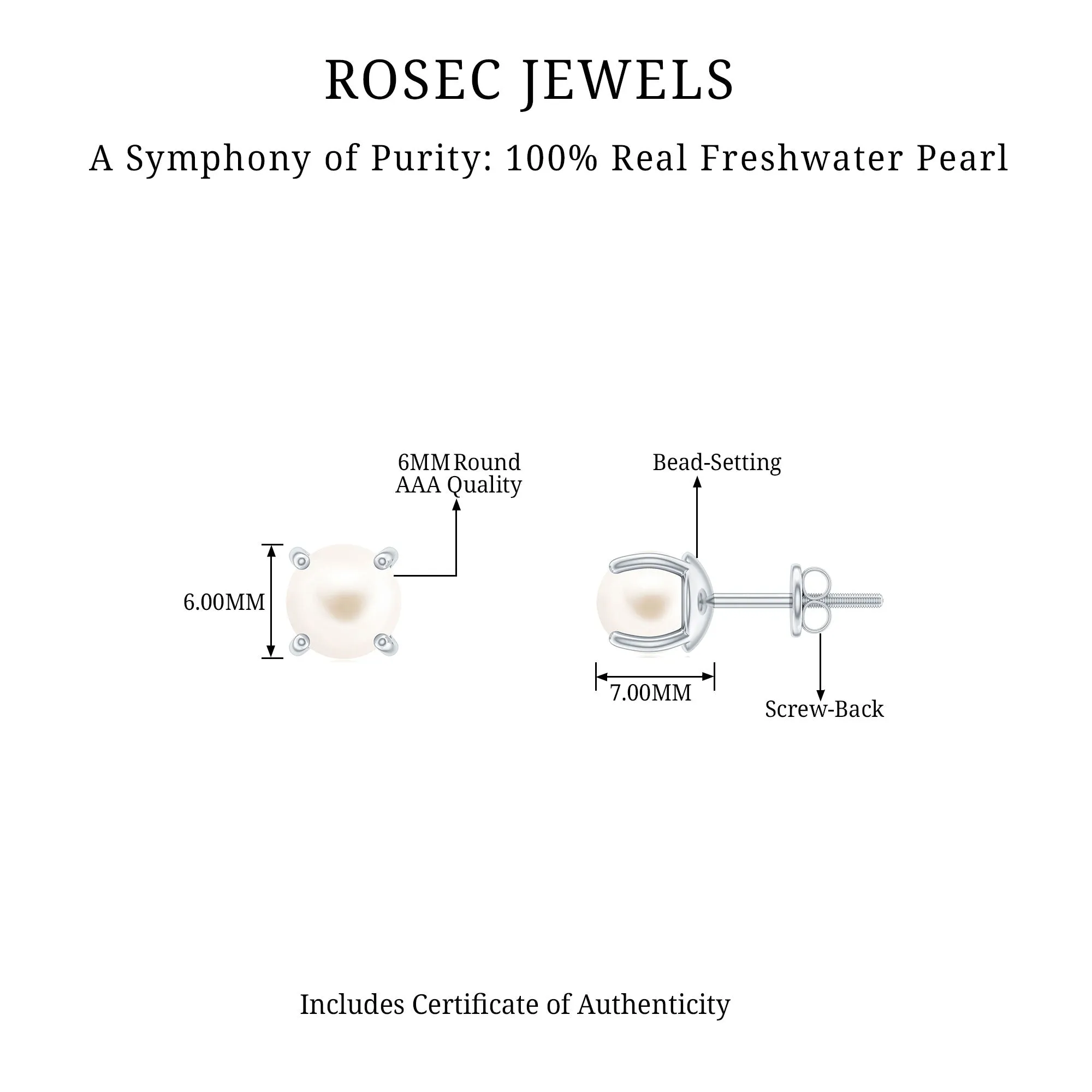 6 MM Round Freshwater Pearl Solitaire Stud Earrings