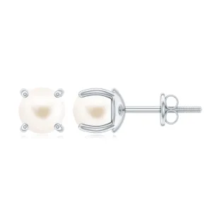 6 MM Round Freshwater Pearl Solitaire Stud Earrings