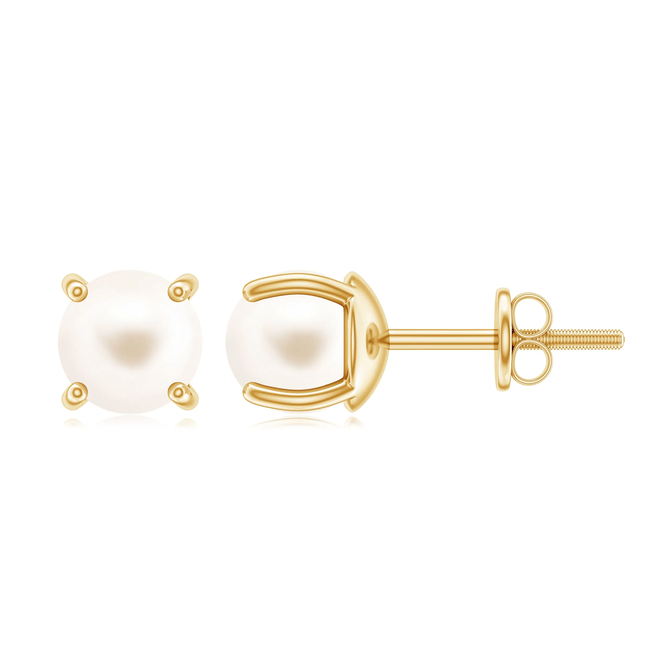 6 MM Round Freshwater Pearl Solitaire Stud Earrings