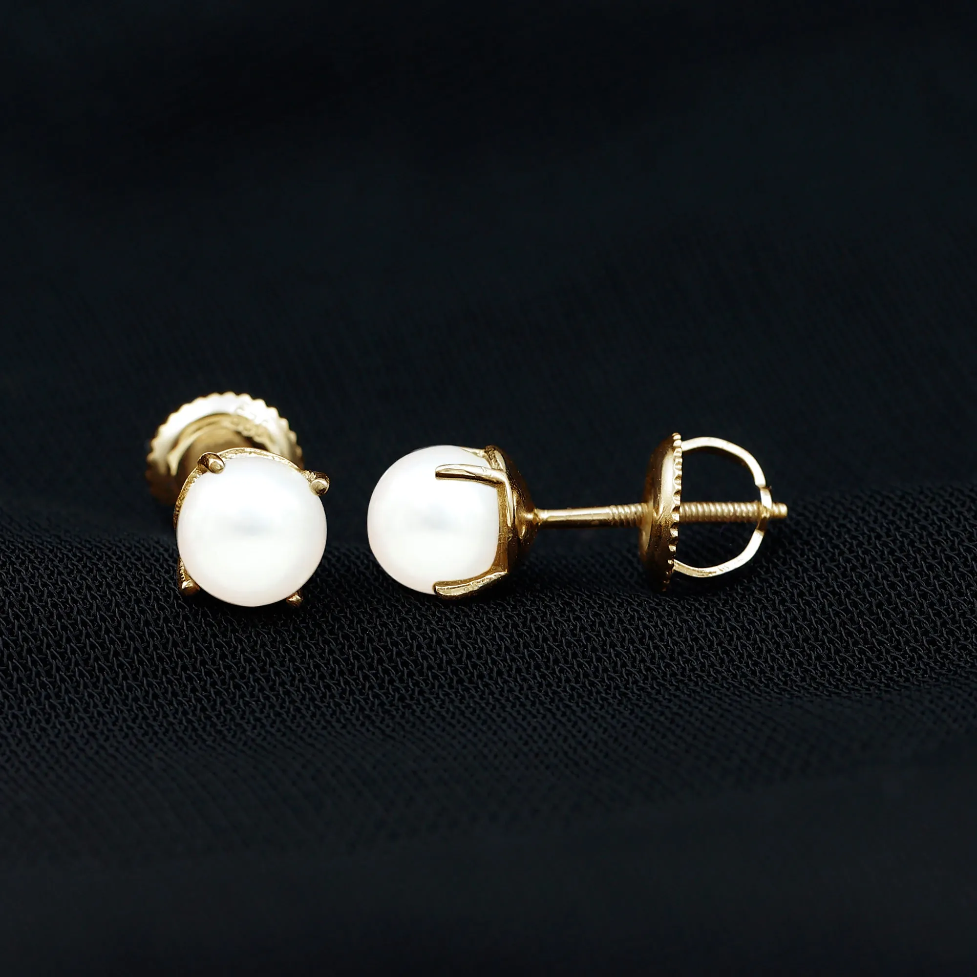 6 MM Round Freshwater Pearl Solitaire Stud Earrings