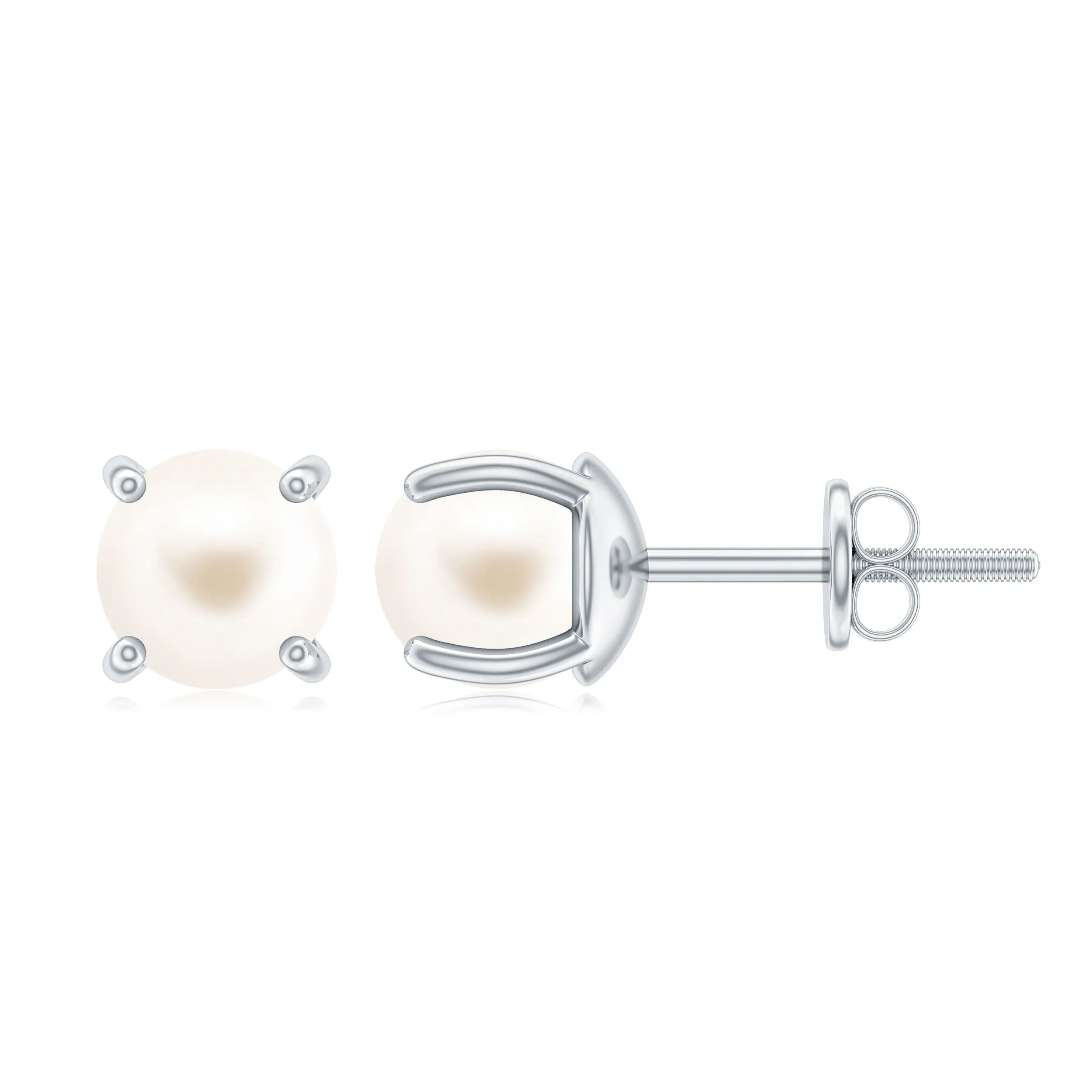 6 MM Round Freshwater Pearl Solitaire Stud Earrings