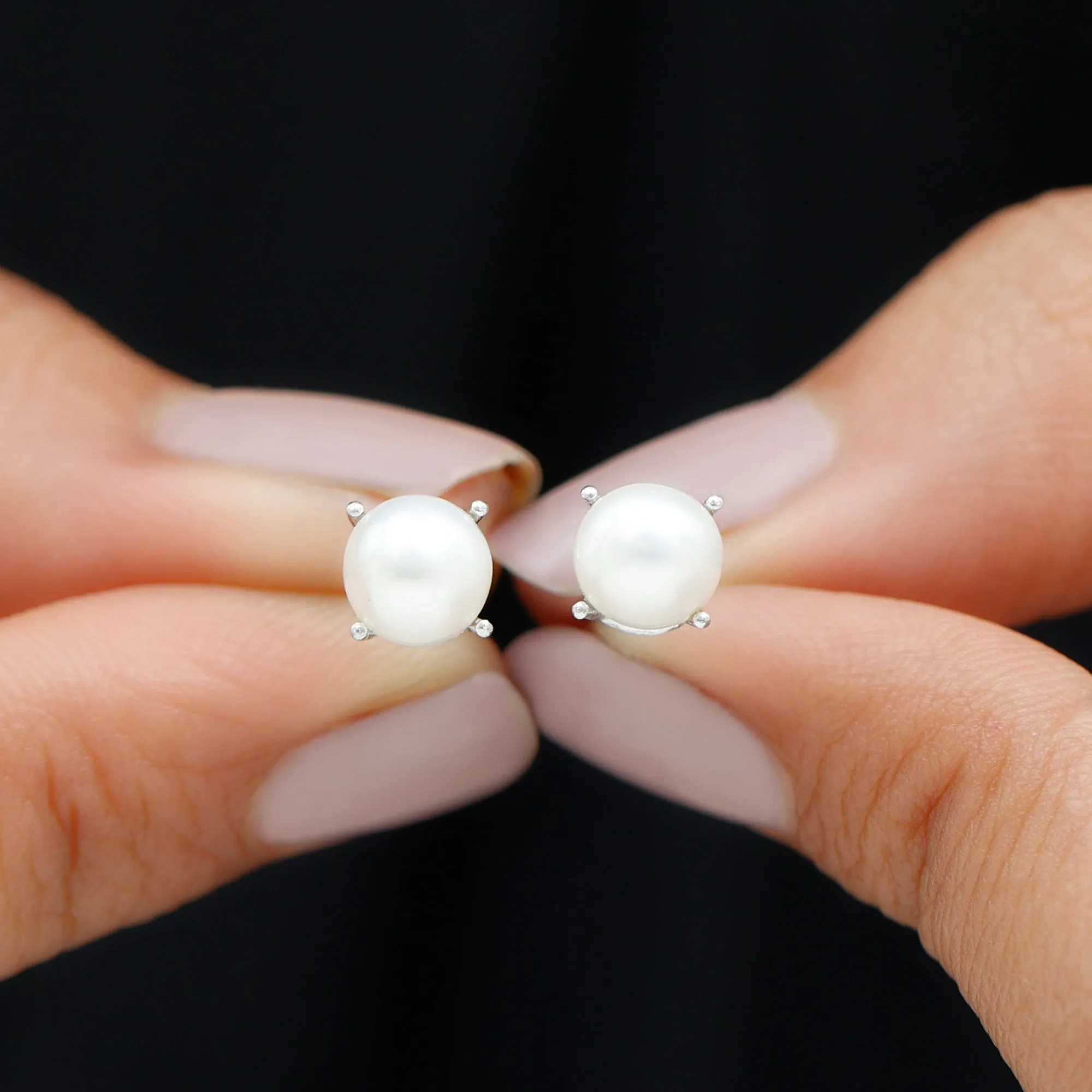 6 MM Round Freshwater Pearl Solitaire Stud Earrings