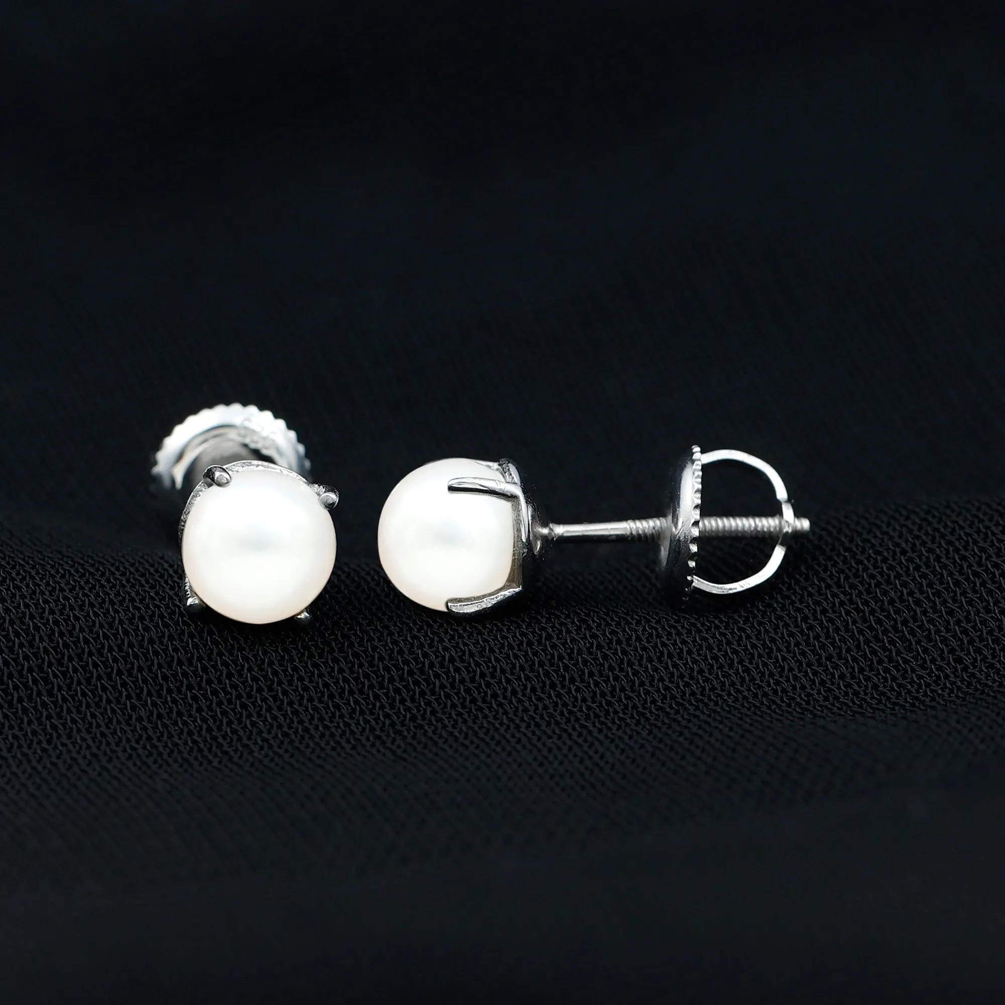 6 MM Round Freshwater Pearl Solitaire Stud Earrings