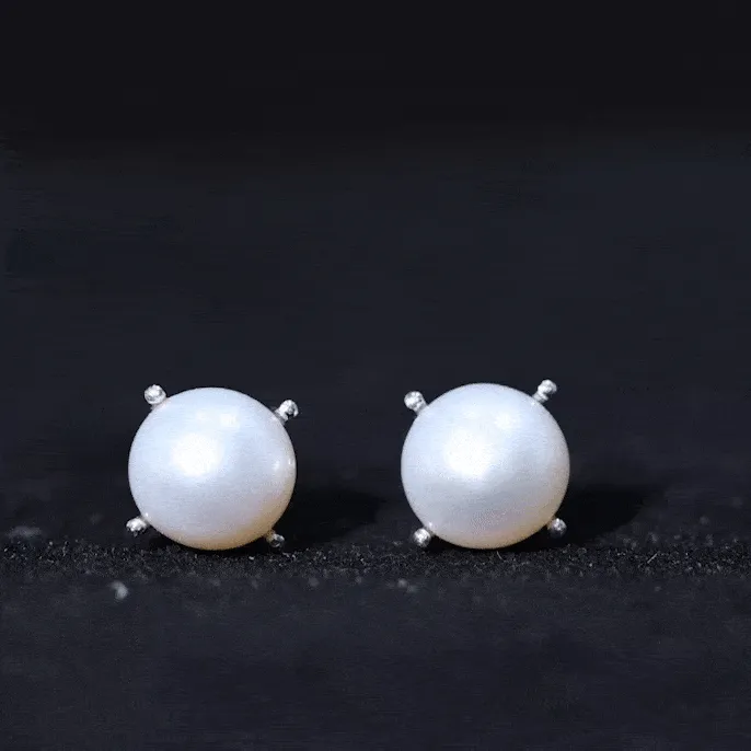 6 MM Round Freshwater Pearl Solitaire Stud Earrings