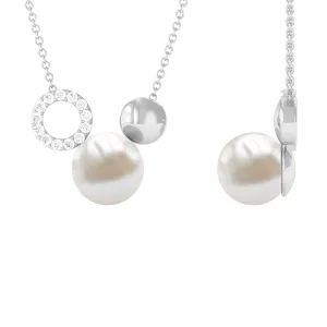 6.25 CT Freshwater Pearl and Diamond Mickey Mouse Cocktail Necklace