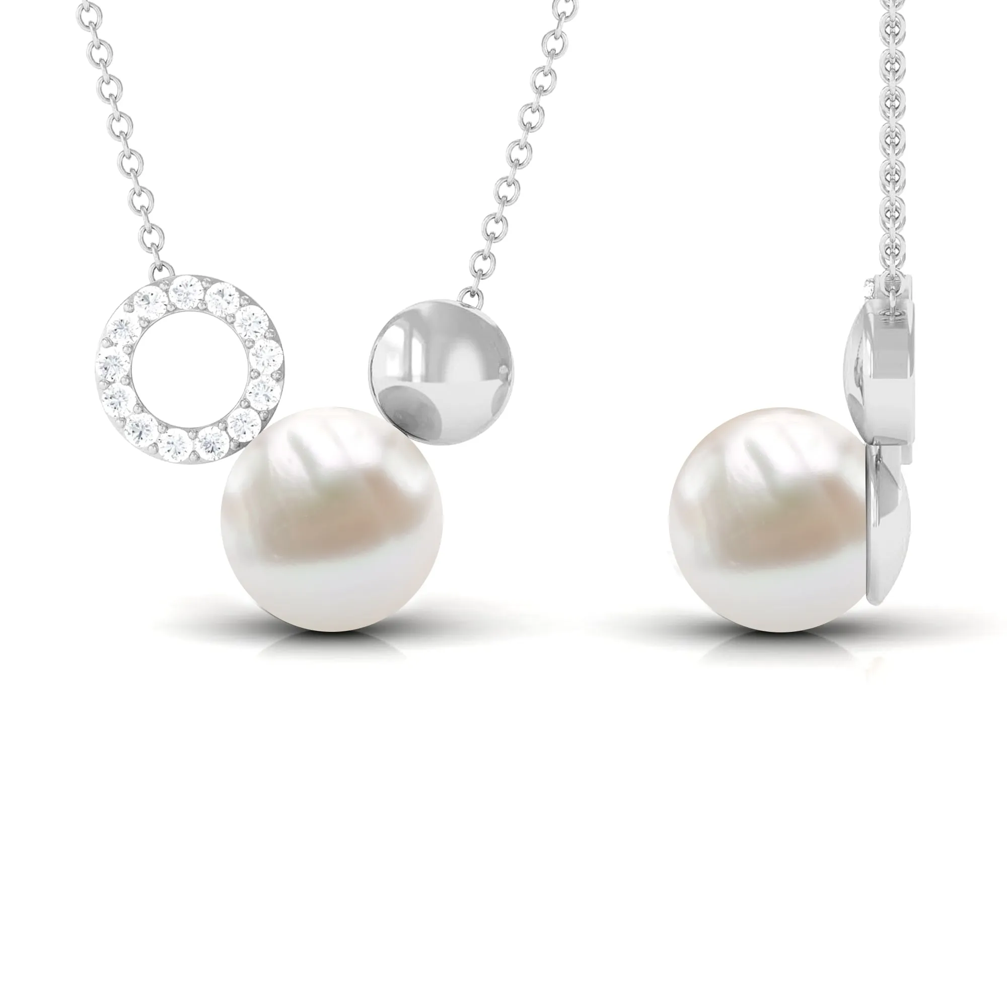 6.25 CT Freshwater Pearl and Diamond Mickey Mouse Cocktail Necklace