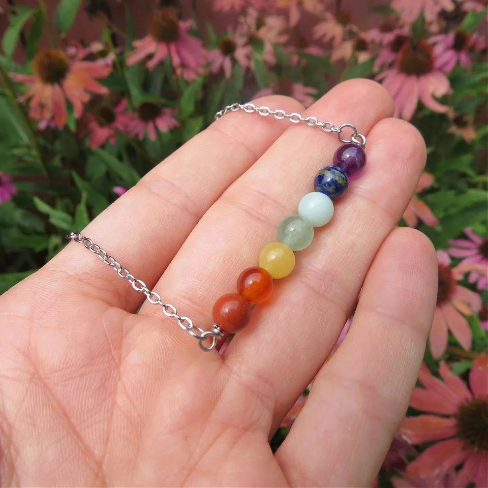 7 Chakra Crystal Necklace w/ Chakra Healing Stone Beads