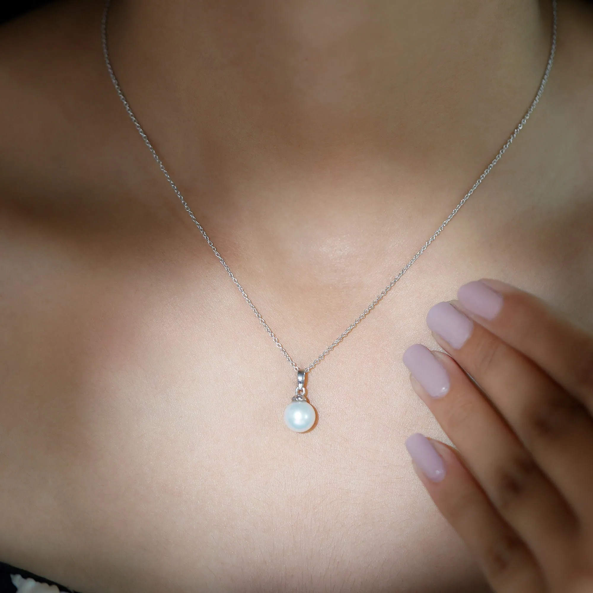 8 MM Round Freshwater Pearl Simple Solitaire Pendant