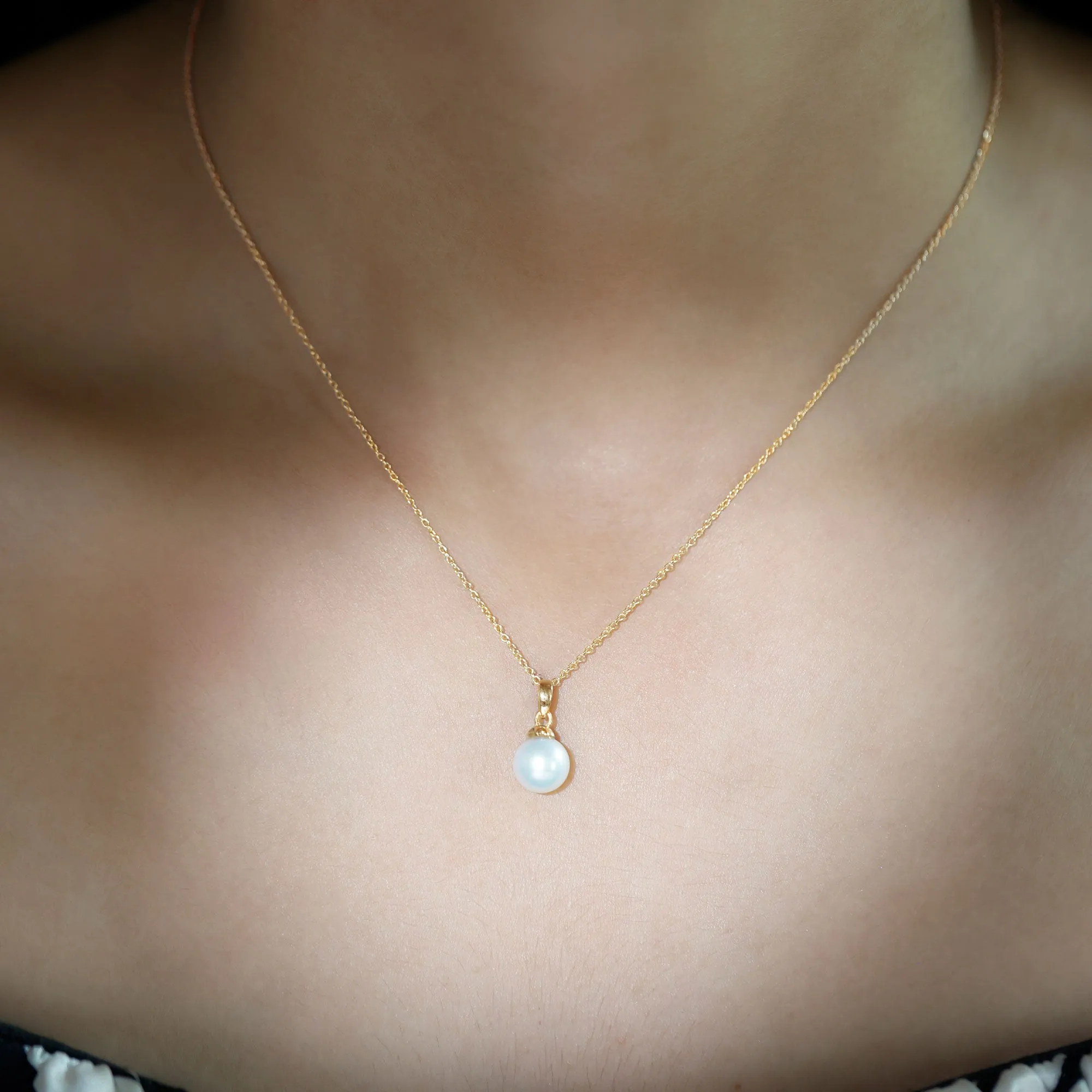 8 MM Round Freshwater Pearl Simple Solitaire Pendant
