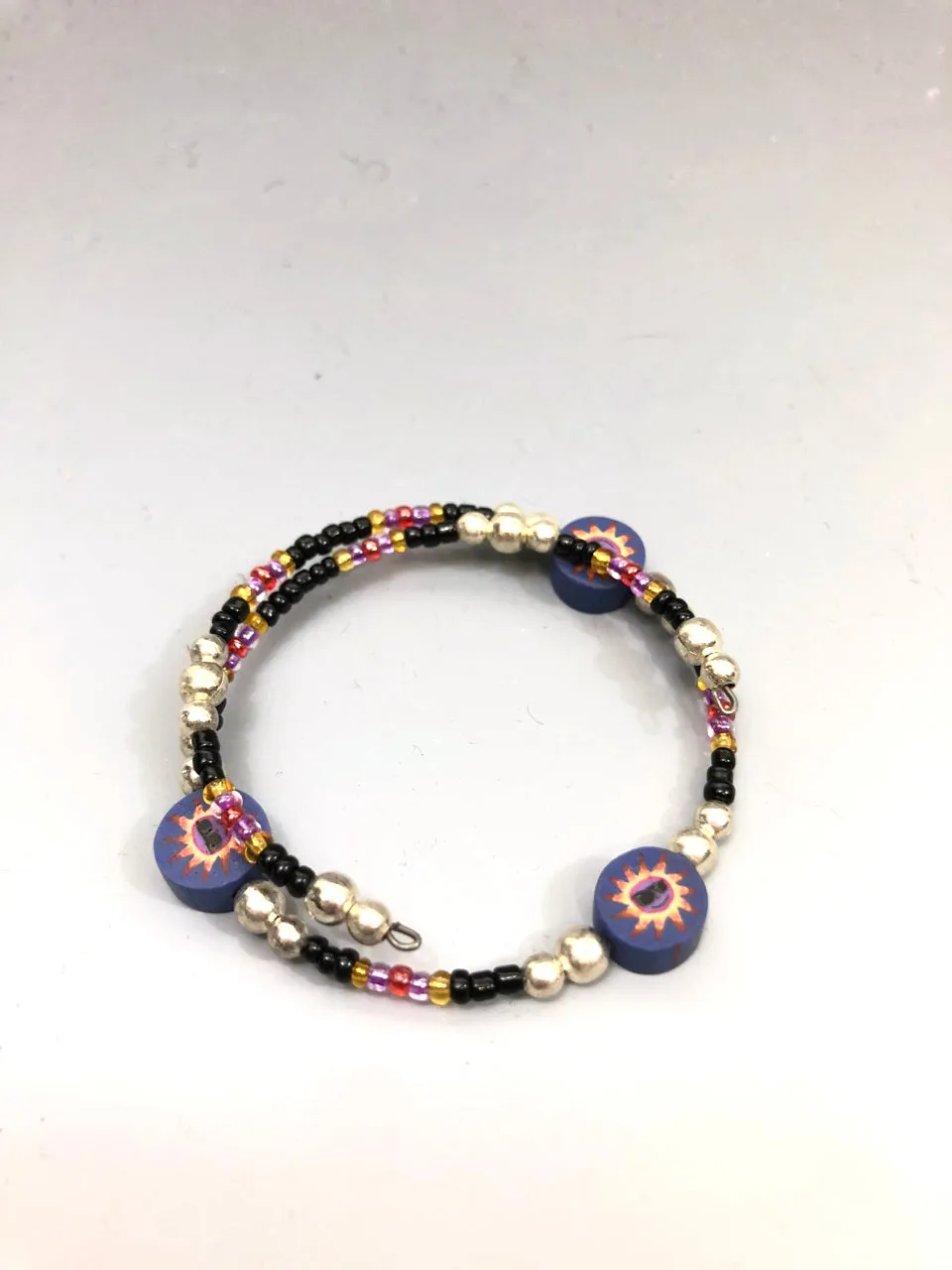 90s Beaded & Clay Bracelet (Sun with Sunglasses Design)