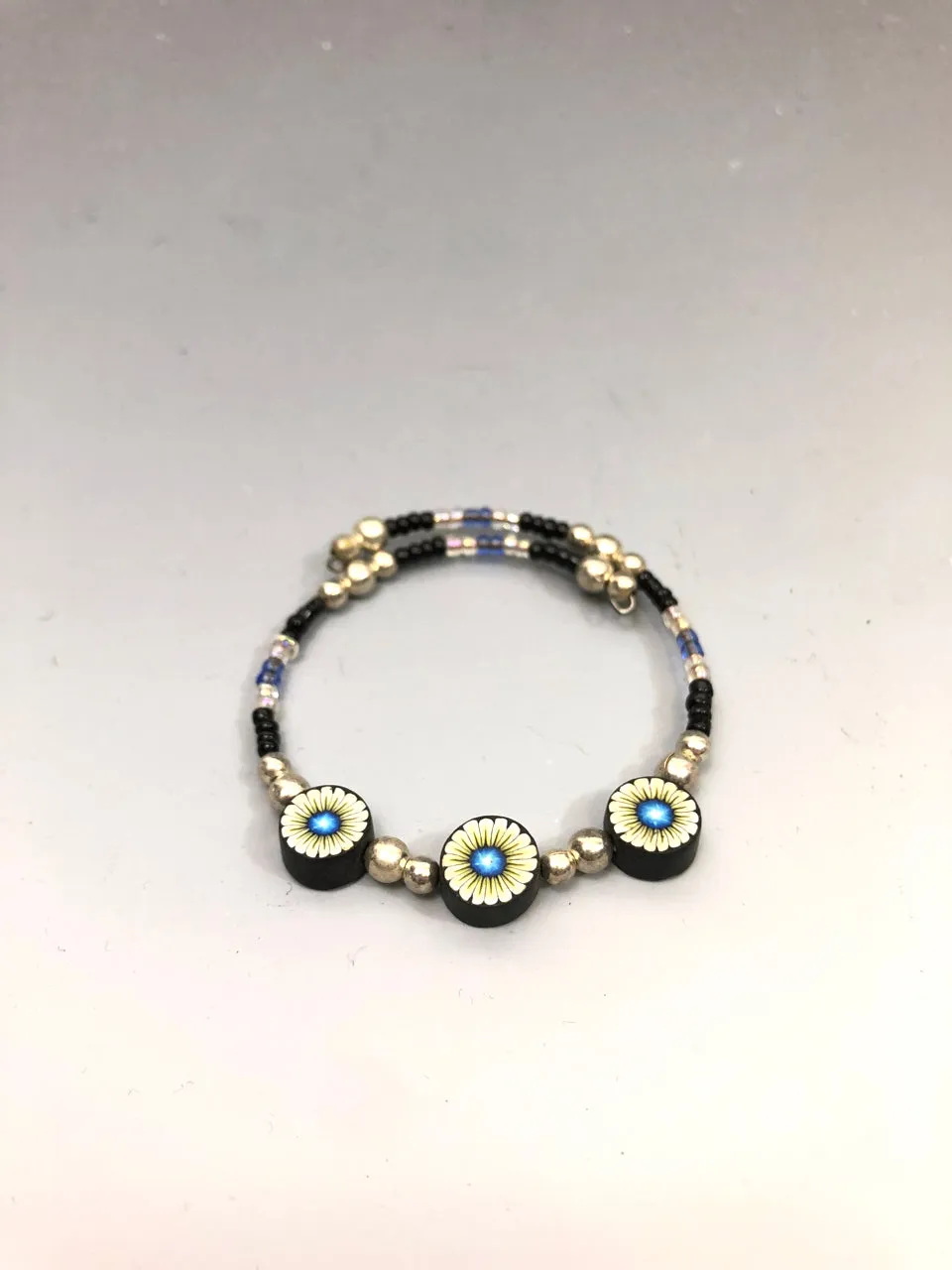 90s Beaded & Clay Bracelet (Yellow Flower Design)