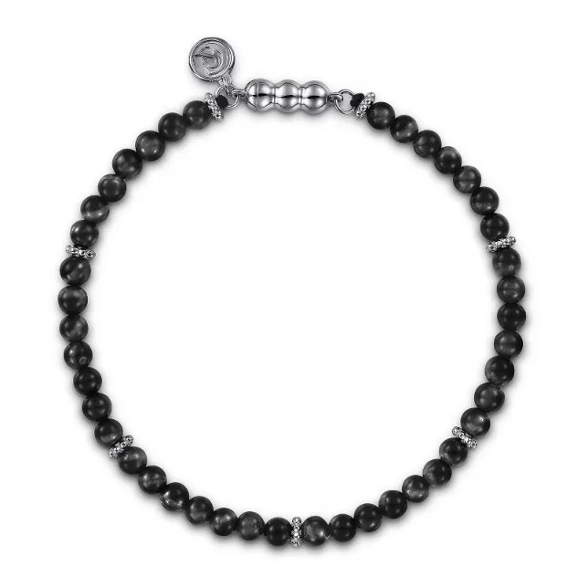 925 Sterling Silver and Onyx Bead Bracelet