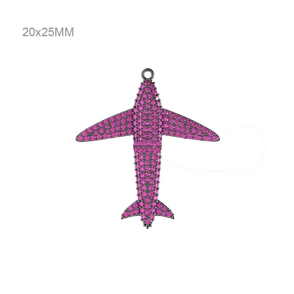 925 Sterling Silver Pave Pink Ruby Gemstone Airplane Connector Finding Jewelry