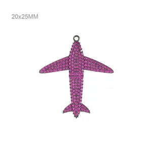 925 Sterling Silver Pave Pink Ruby Gemstone Airplane Connector Finding Jewelry