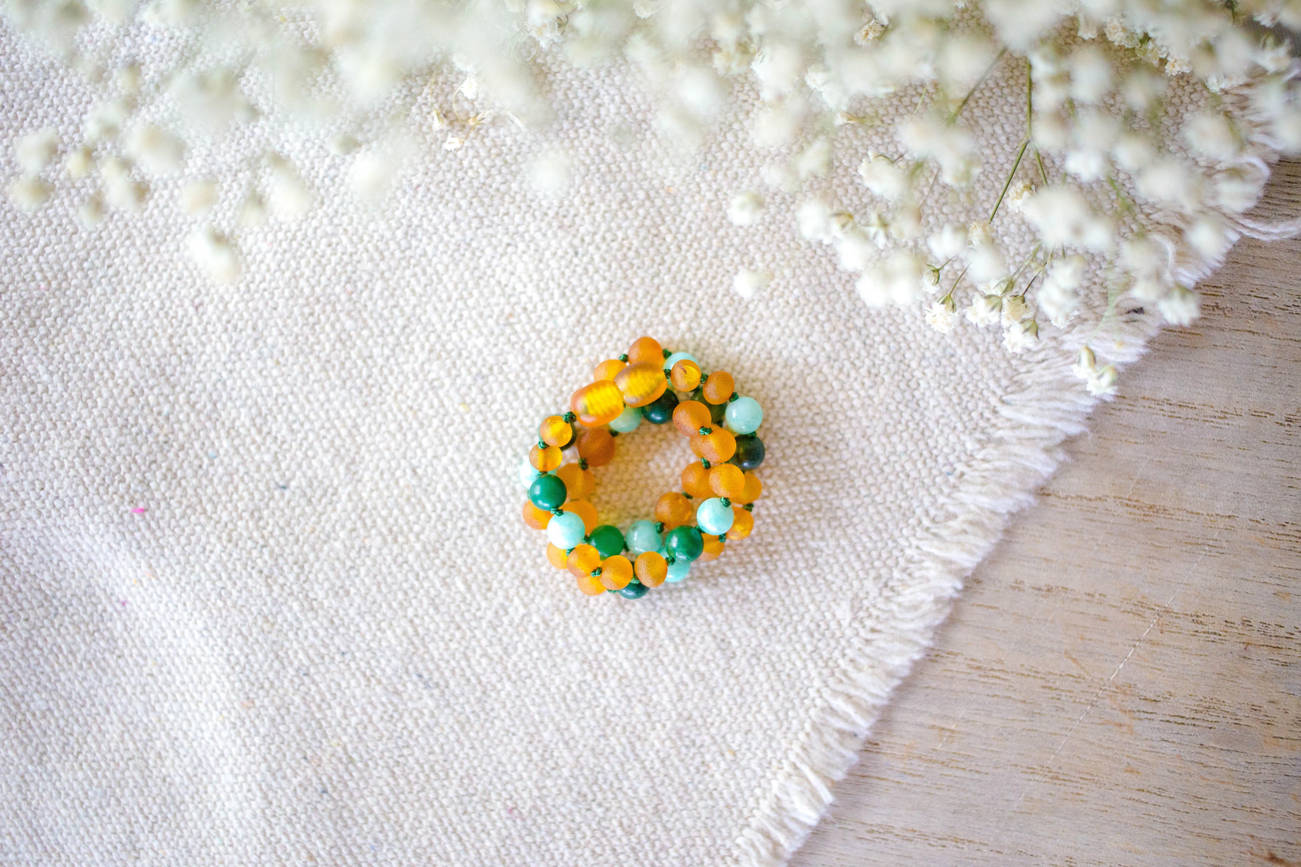 African Jade, Amazonite   Honey Baltic Amber Necklace ll Teething