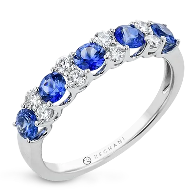 Alternating Blue Sapphire and Diamond Ring