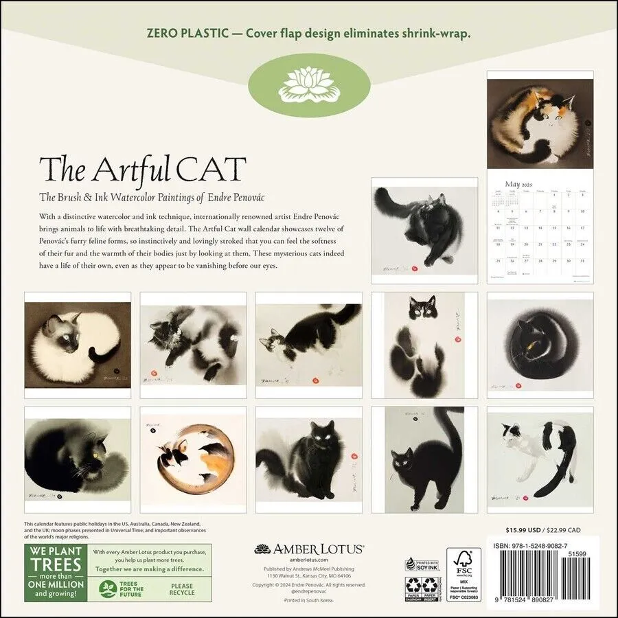 Amber Lotus The Artful Cat 12x12 2025 Wall Calendar