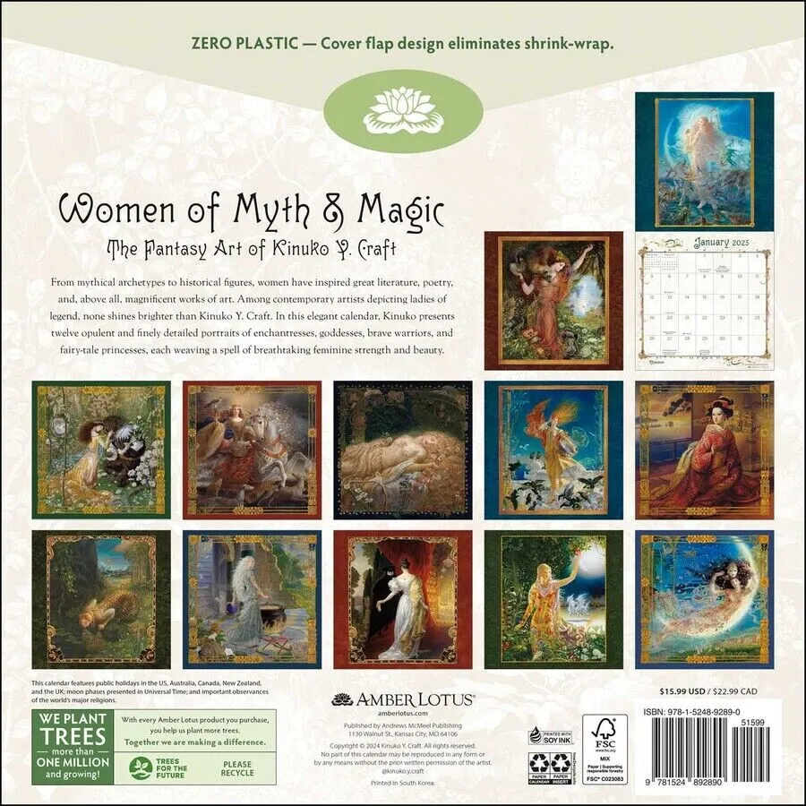 Amber Lotus Women of Myth & Magic by Kinuko Craft 12x12 2025 Wall Calendar