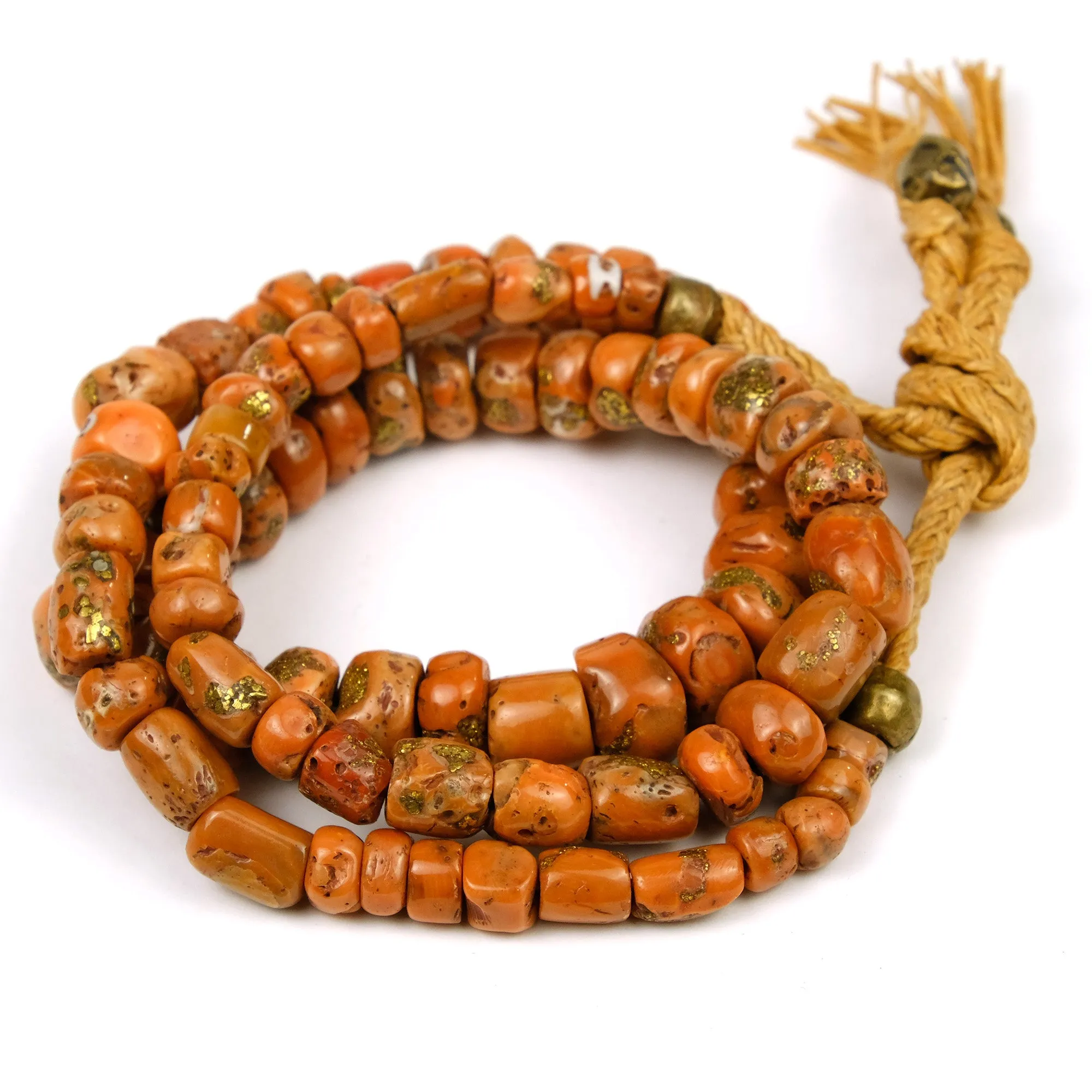 Antique Coral with Brass Inlaid Strand From Nepal #1
