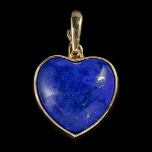 Antique Victorian 9Ct Gold Lapis Lazuli Heart Pendant Circa 1900