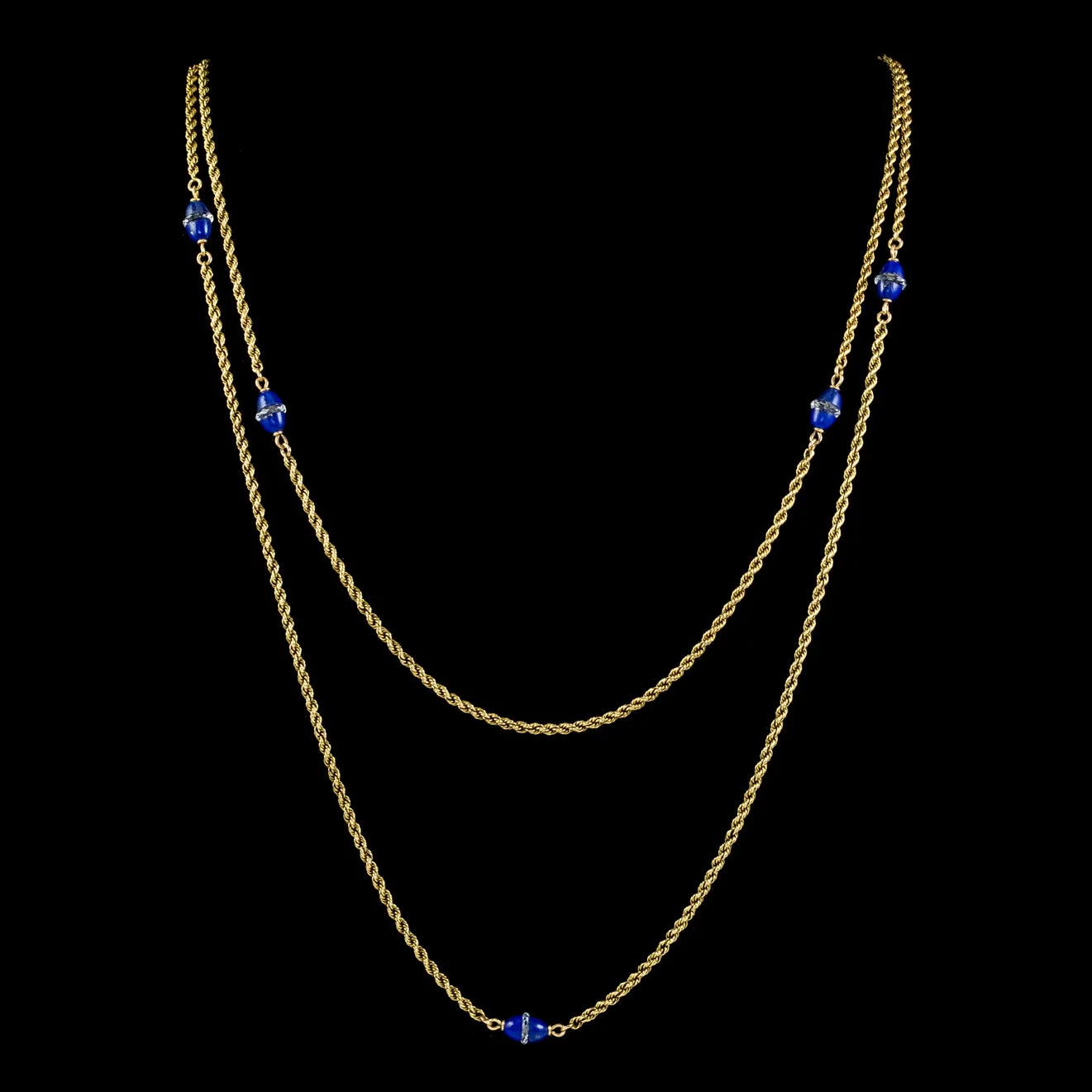 Antique Victorian Lapis Lazuli Chain Necklace 15ct Gold Circa 1900