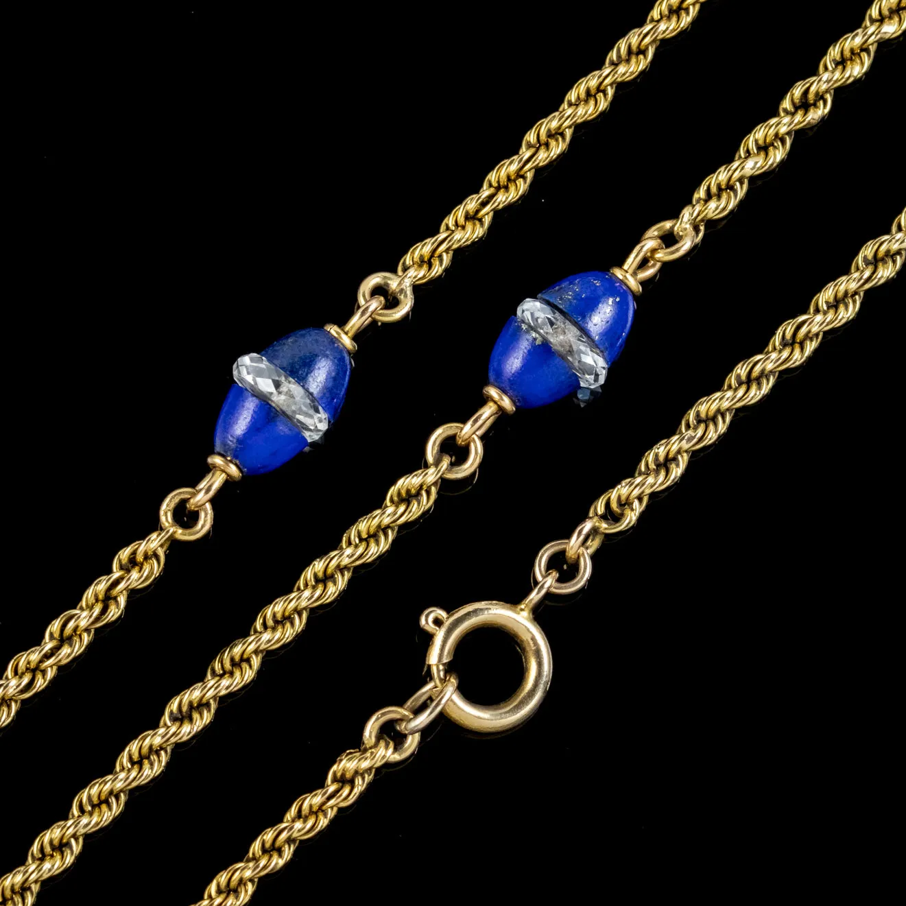 Antique Victorian Lapis Lazuli Chain Necklace 15ct Gold Circa 1900